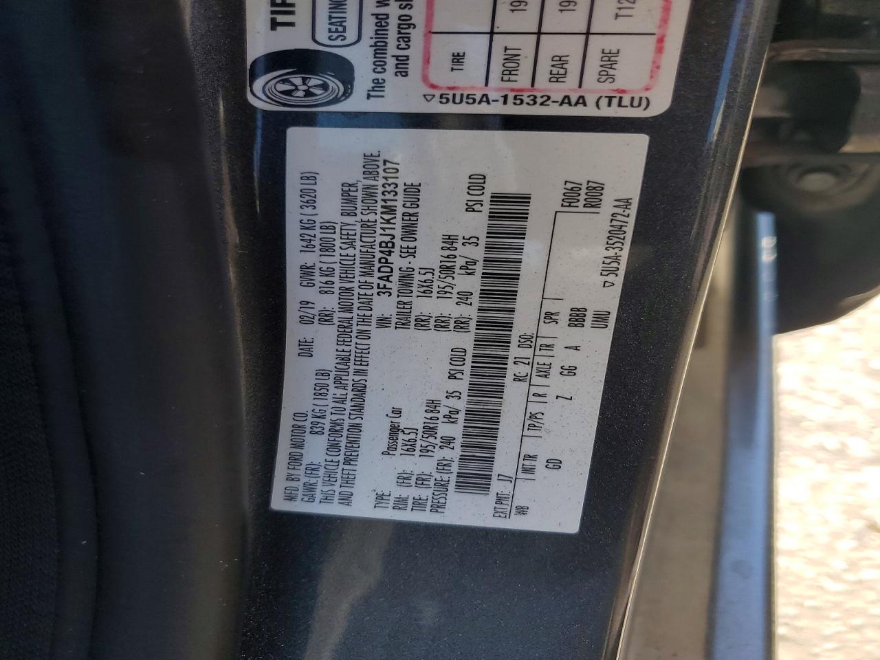 2019 Ford Fiesta Se Charcoal vin: 3FADP4BJ1KM133107
