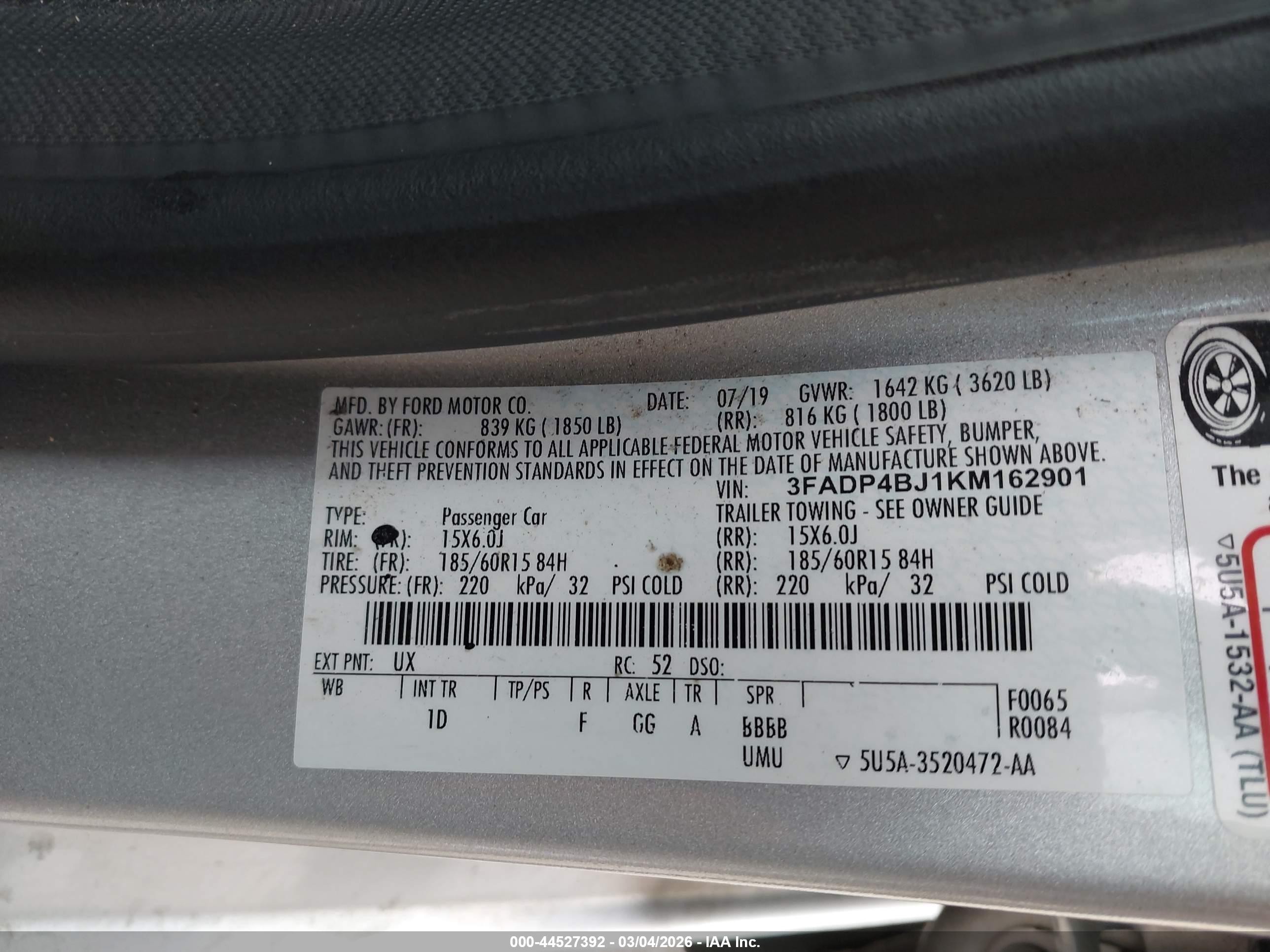 2019 Ford Fiesta Se Silver vin: 3FADP4BJ1KM162901