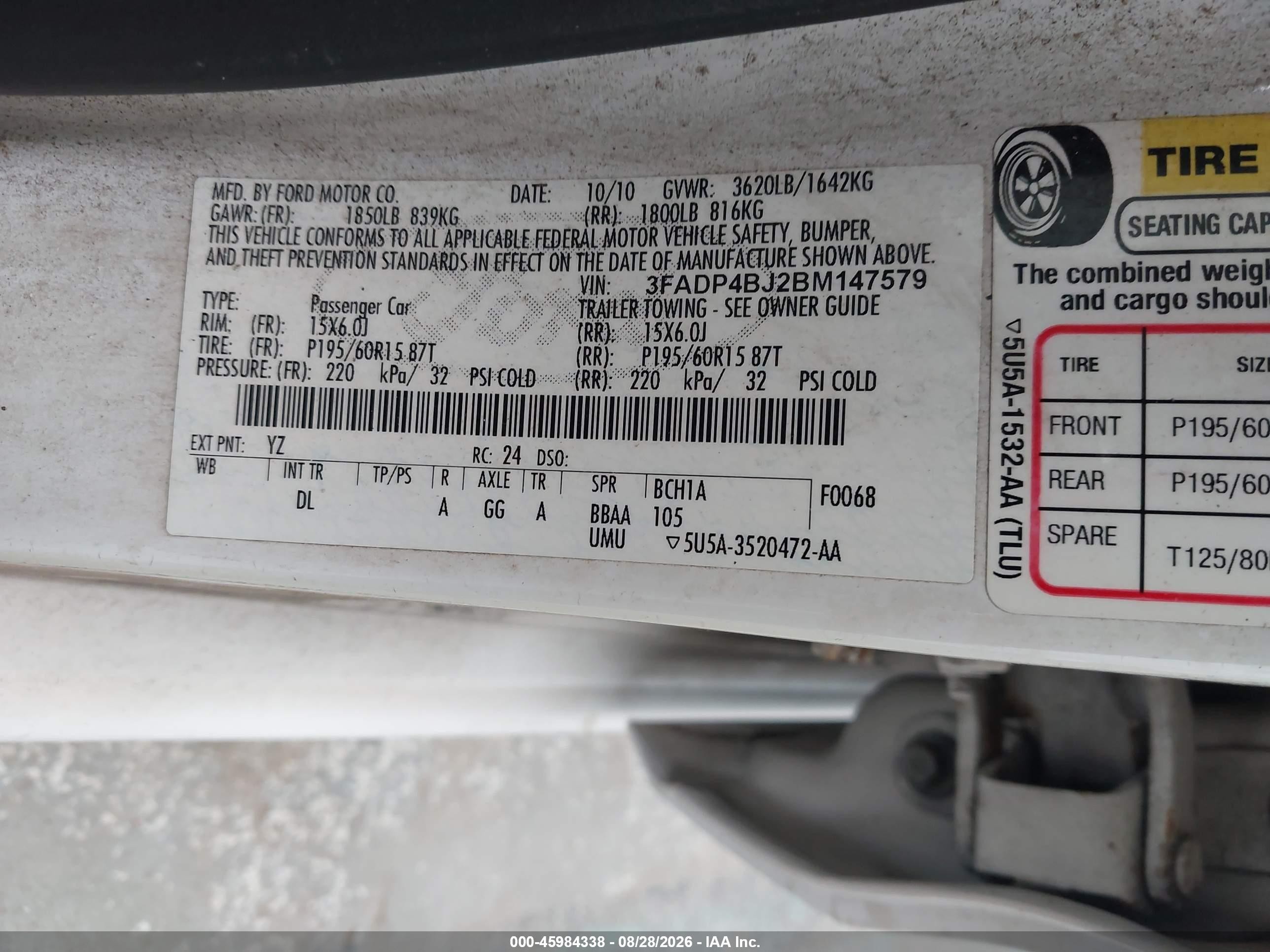 2011 Ford Fiesta Se White vin: 3FADP4BJ2BM147579