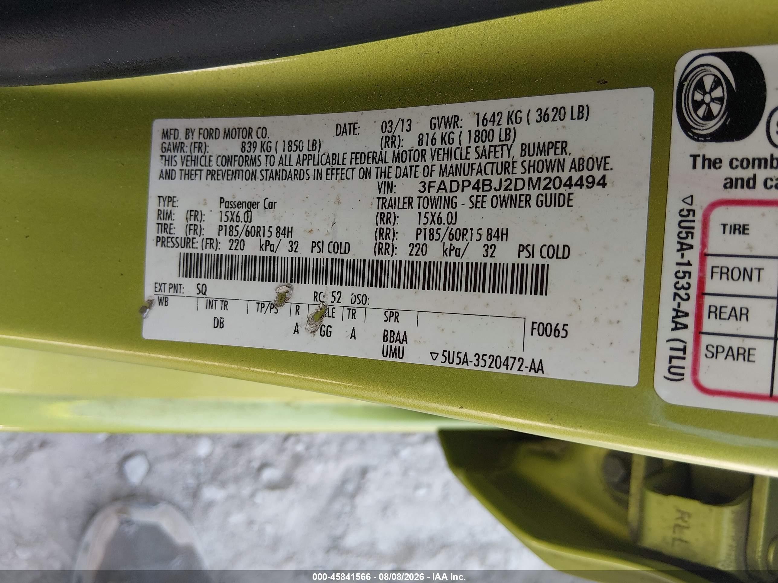 2013 Ford Fiesta Se Green vin: 3FADP4BJ2DM204494
