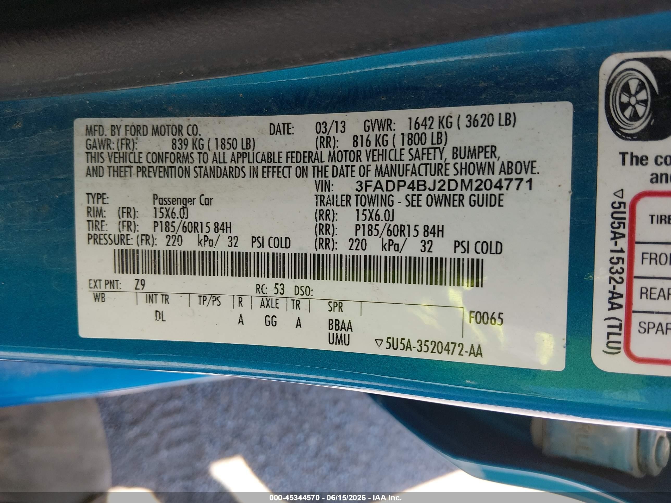 2013 Ford Fiesta Se Blue vin: 3FADP4BJ2DM204771