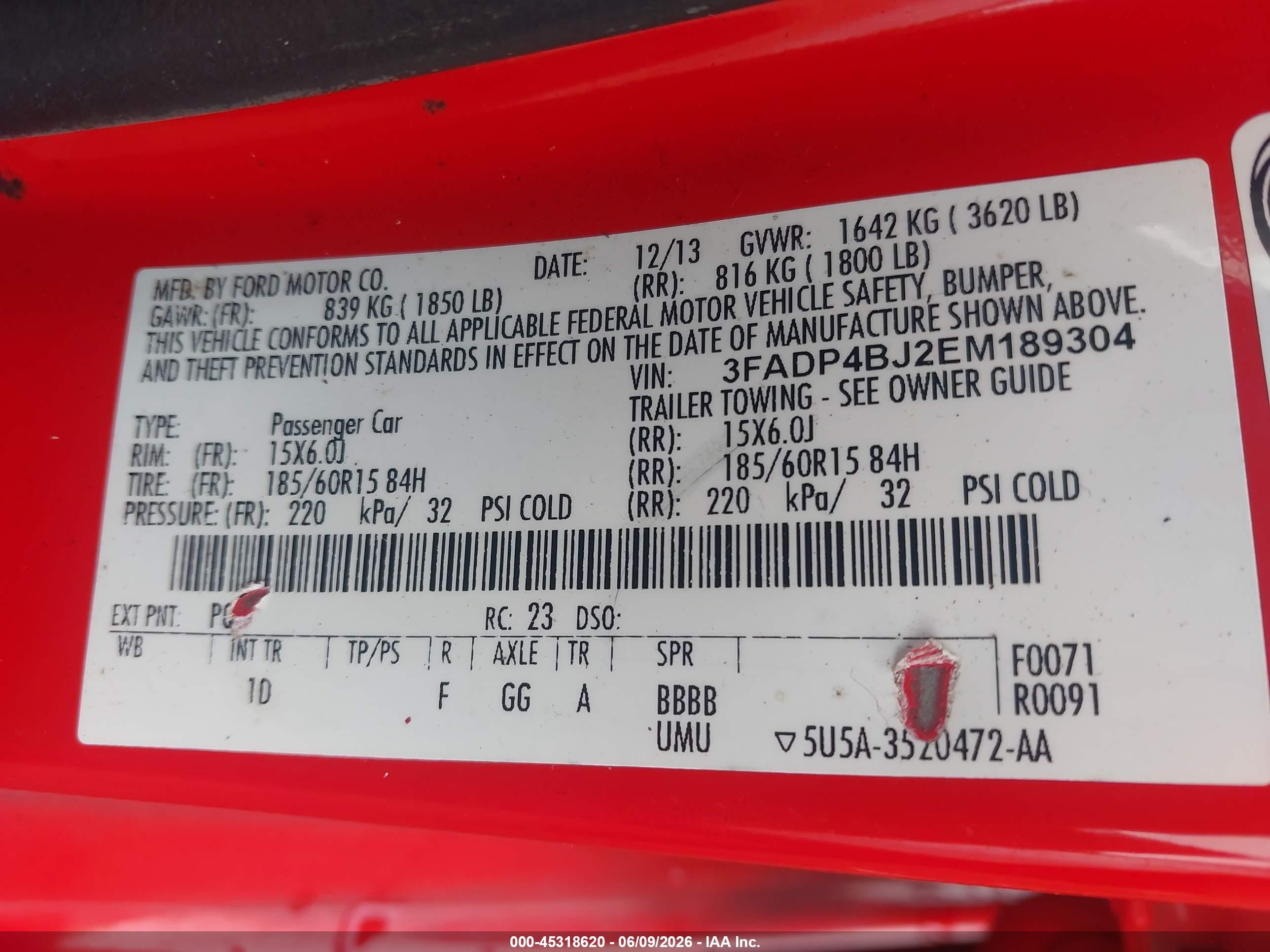 2014 Ford Fiesta Se Red vin: 3FADP4BJ2EM189304