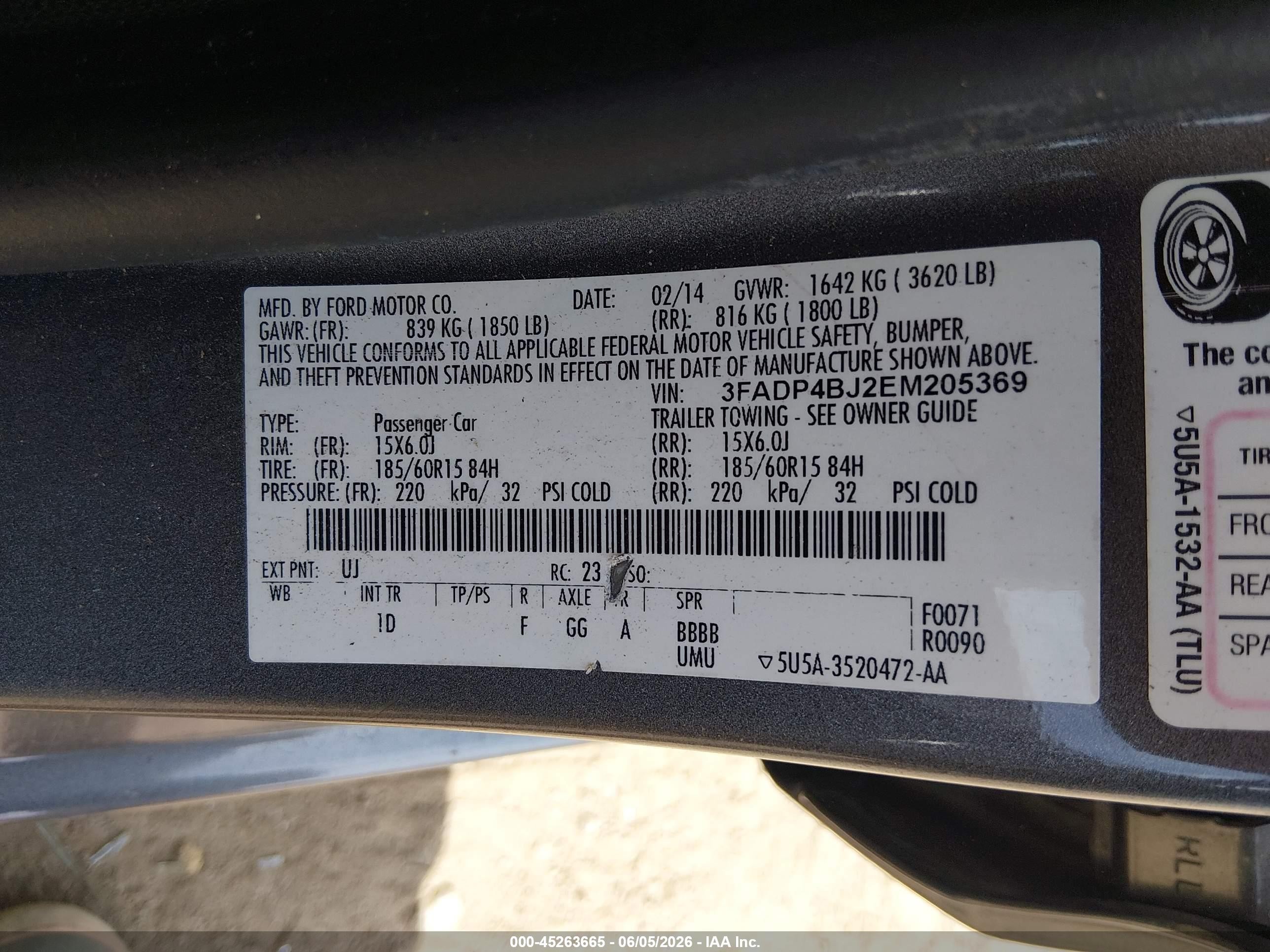 2014 Ford Fiesta Se Gray vin: 3FADP4BJ2EM205369