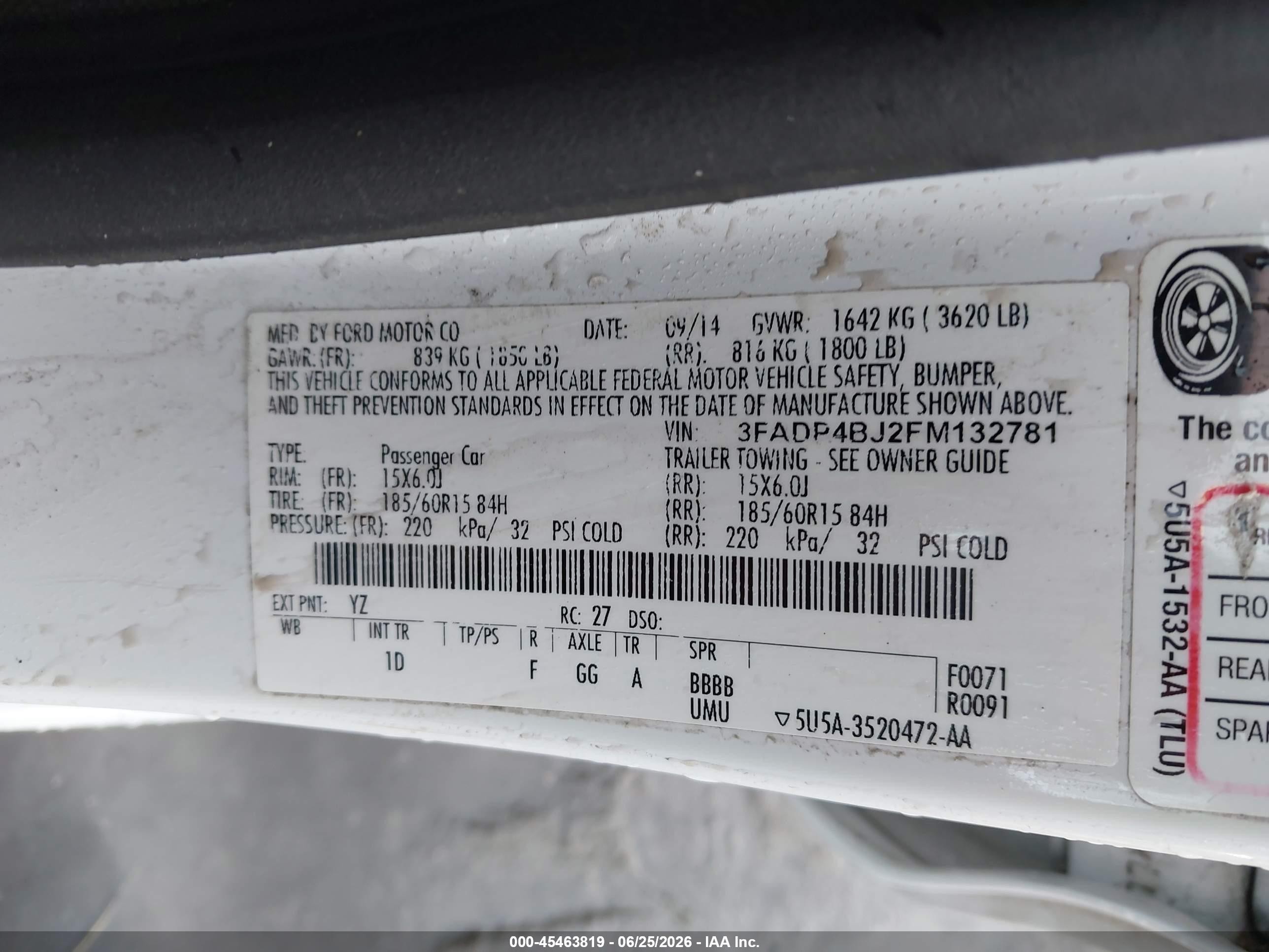 2015 Ford Fiesta Se White vin: 3FADP4BJ2FM132781