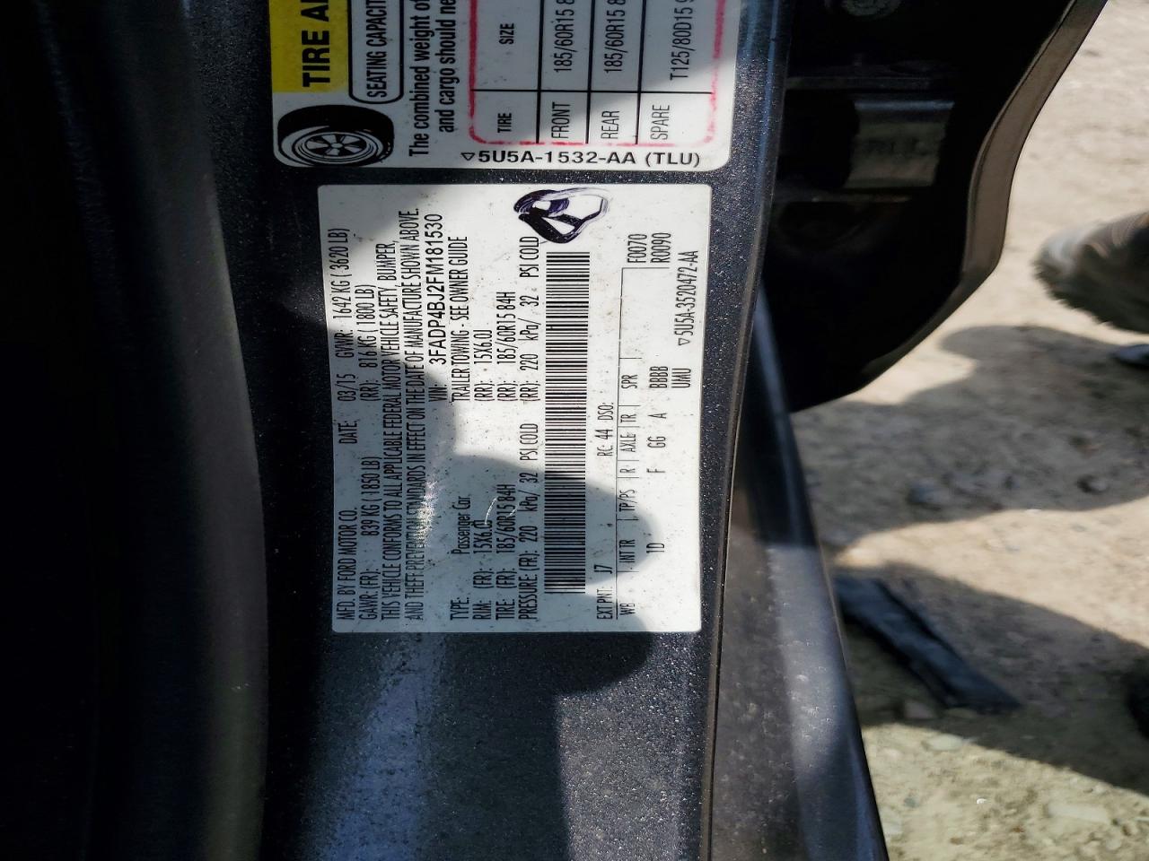 2015 Ford Fiesta Se Charcoal vin: 3FADP4BJ2FM181530