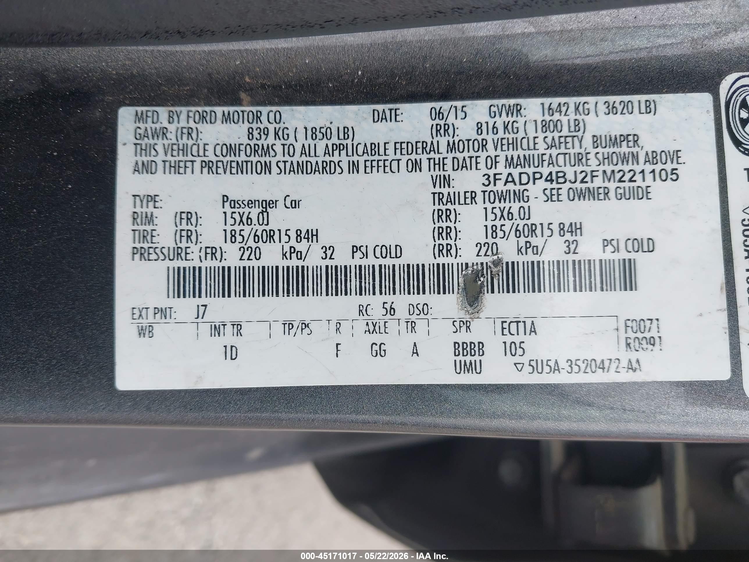 2015 Ford Fiesta Se Gray vin: 3FADP4BJ2FM221105