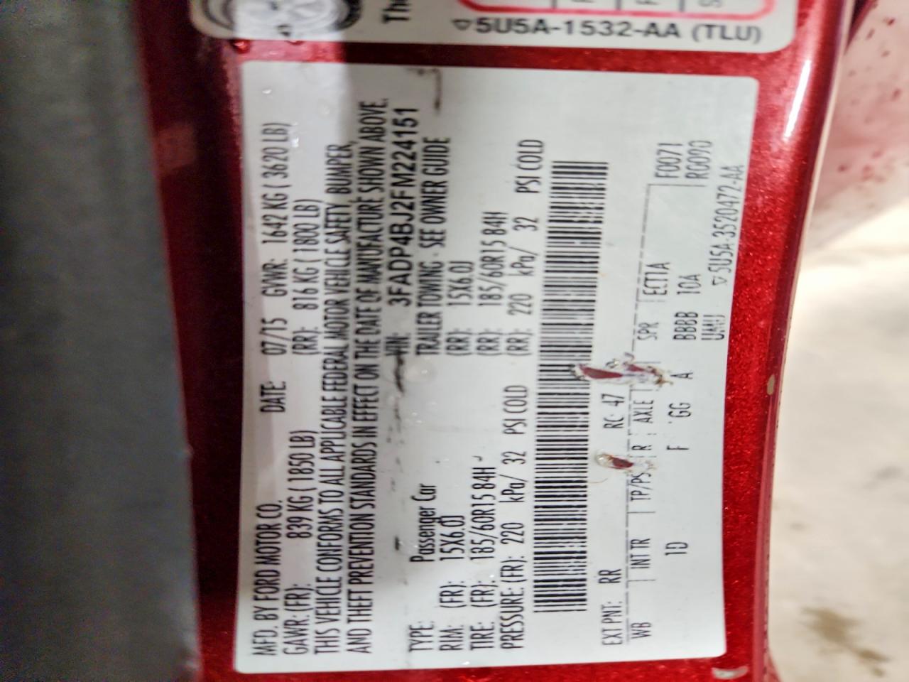 2015 Ford Fiesta Se Red vin: 3FADP4BJ2FM224151