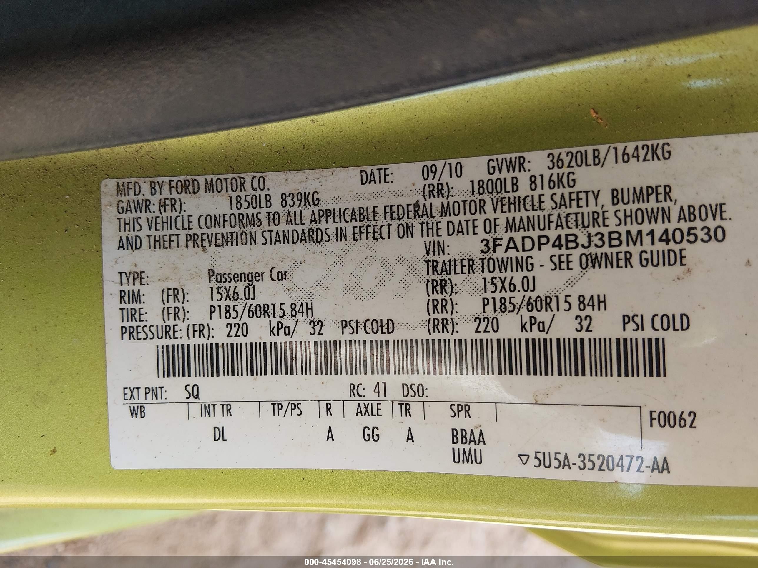 2011 Ford Fiesta Se Green vin: 3FADP4BJ3BM140530