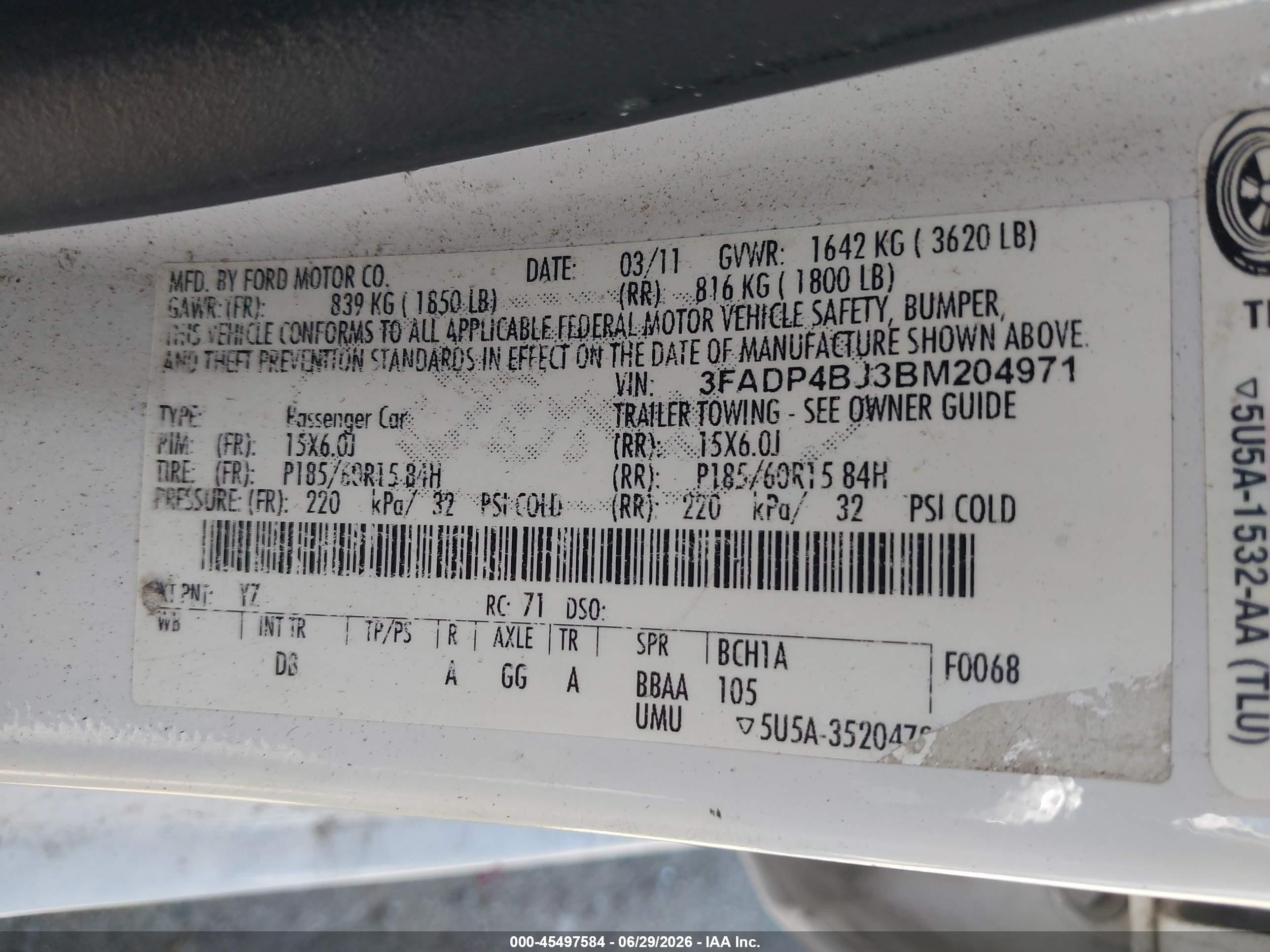 2011 Ford Fiesta Se Белый vin: 3FADP4BJ3BM204971