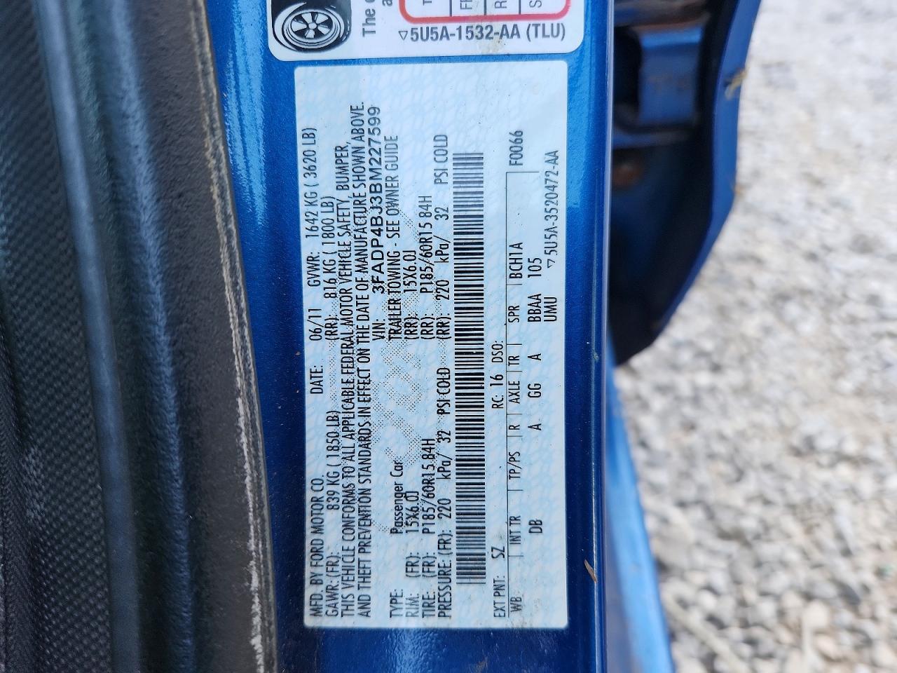 2011 Ford Fiesta Se Blue vin: 3FADP4BJ3BM227599