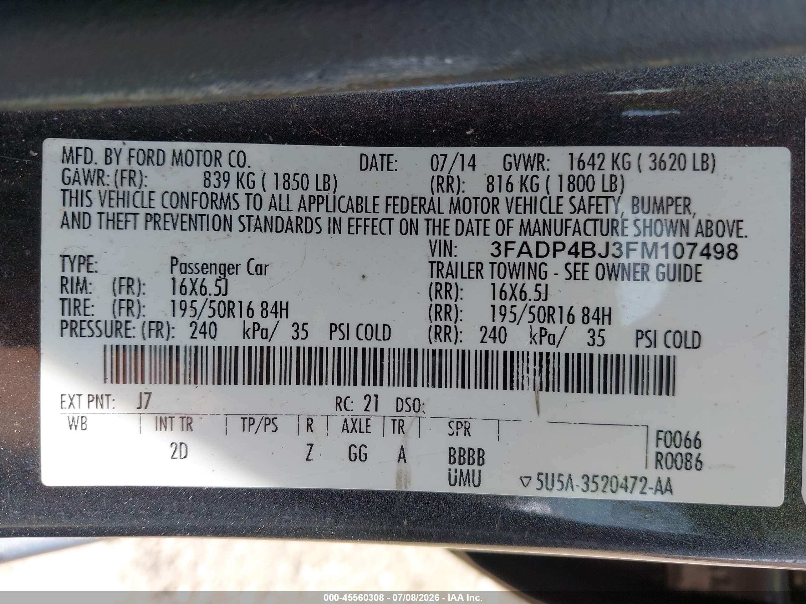 2015 Ford Fiesta Se Серый vin: 3FADP4BJ3FM107498