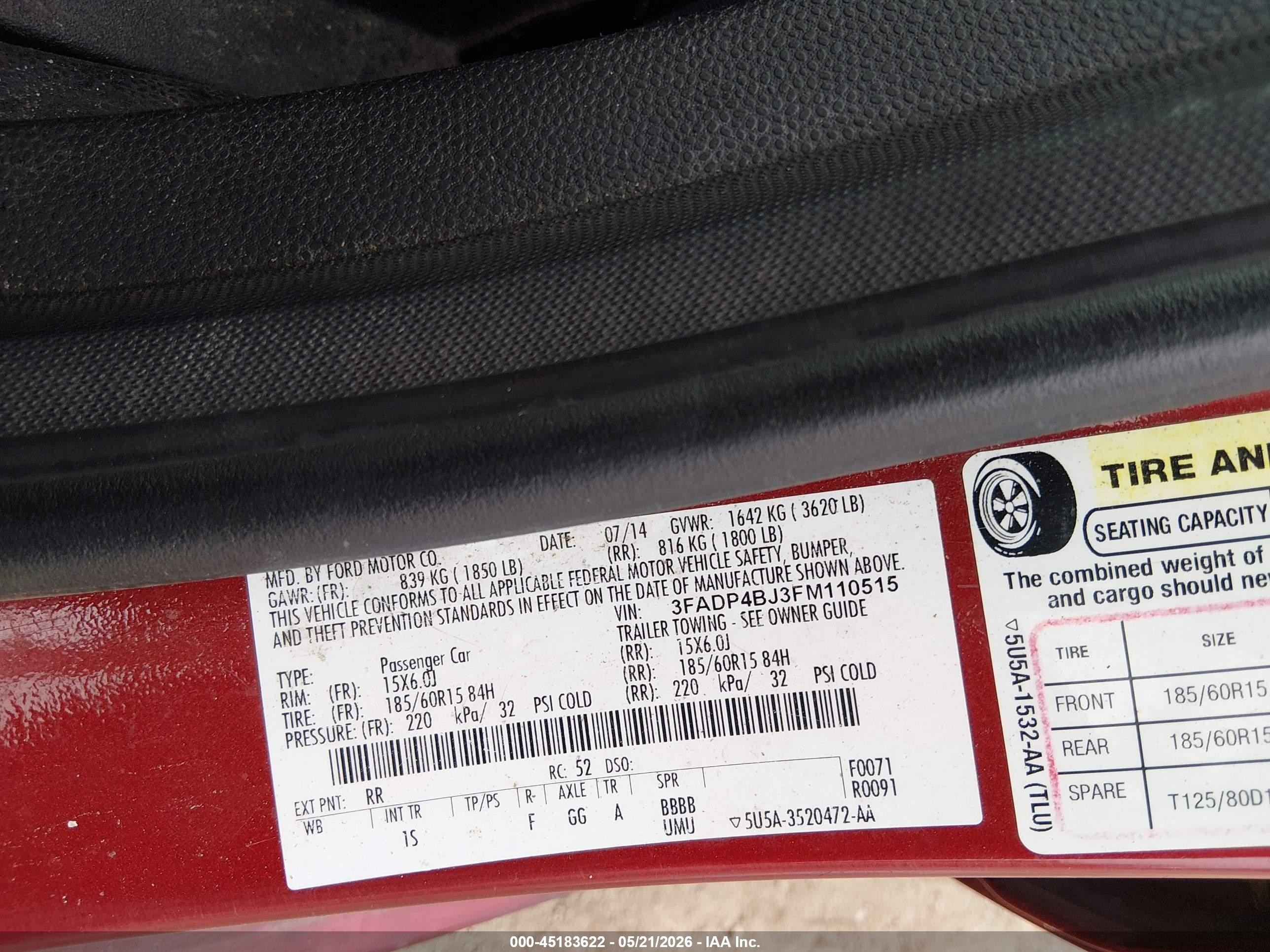 2015 Ford Fiesta Se Red vin: 3FADP4BJ3FM110515