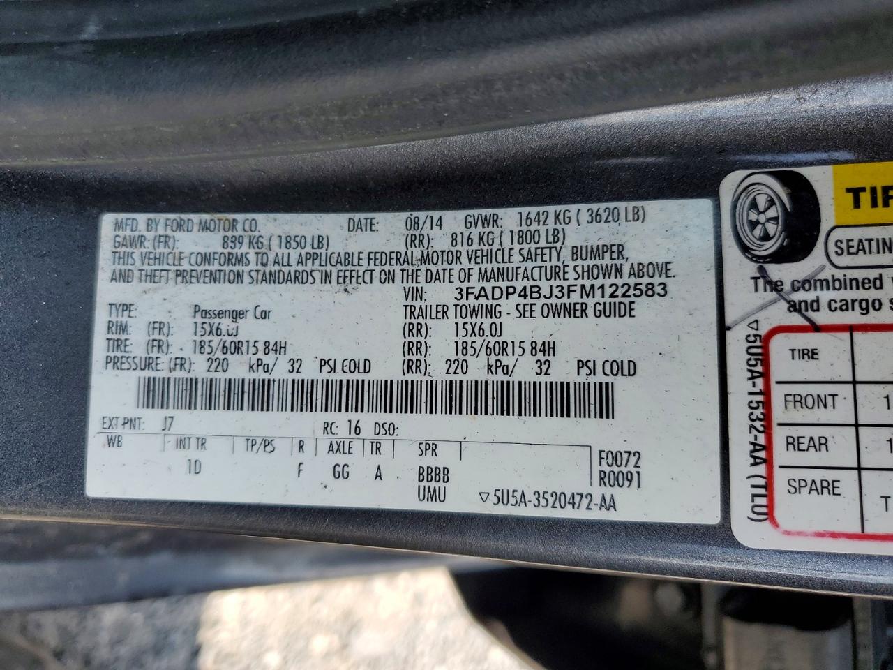 2015 Ford Fiesta Se Gray vin: 3FADP4BJ3FM122583