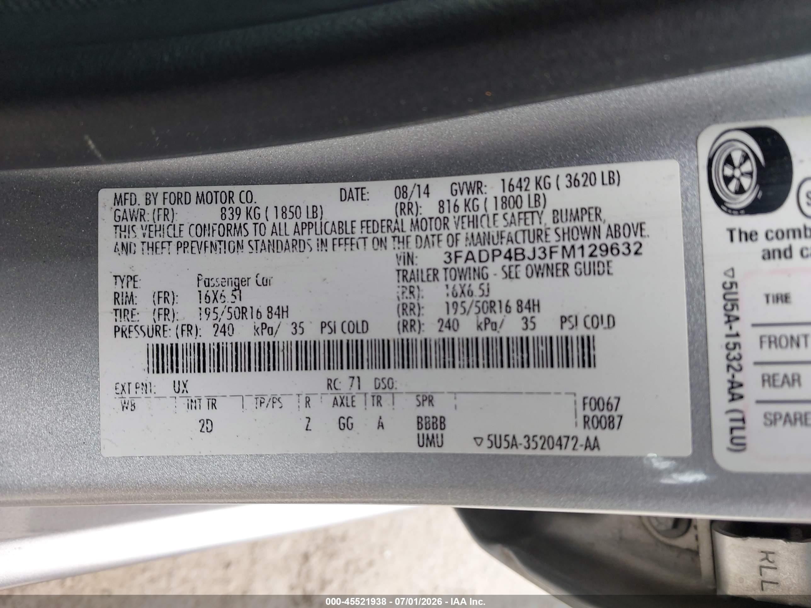 2015 Ford Fiesta Se Silver vin: 3FADP4BJ3FM129632