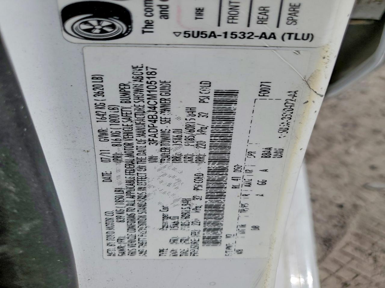 2012 Ford Fiesta Se White vin: 3FADP4BJ4CM105187