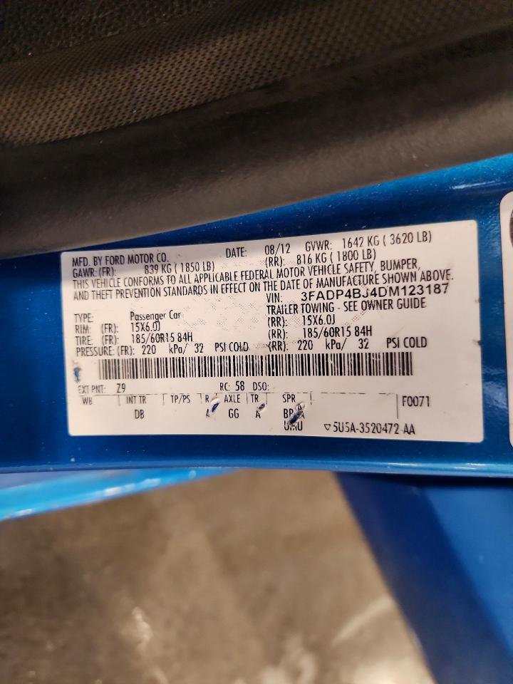 2013 Ford Fiesta Se Синий vin: 3FADP4BJ4DM123187