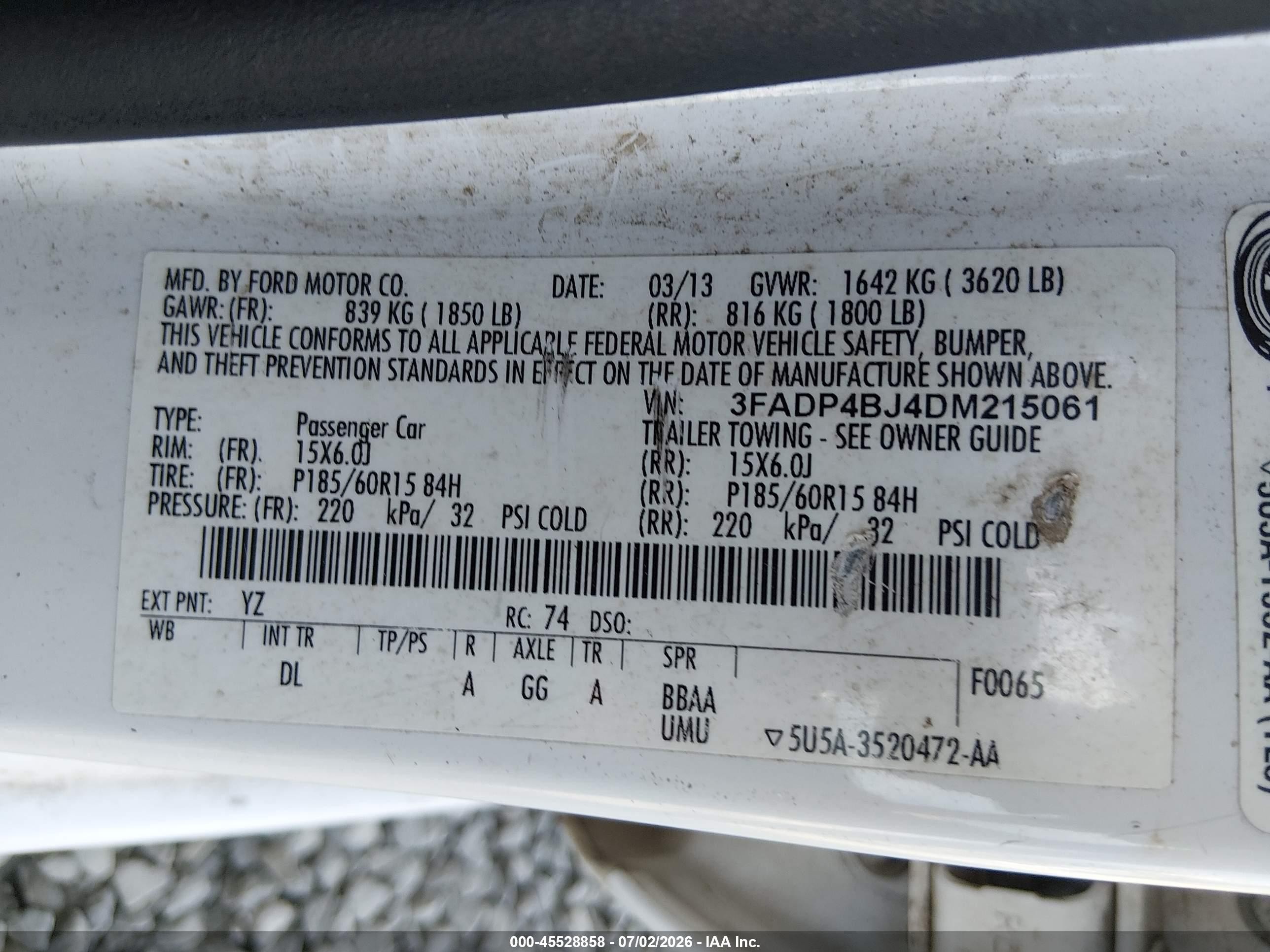 2013 Ford Fiesta Se Белый vin: 3FADP4BJ4DM215061