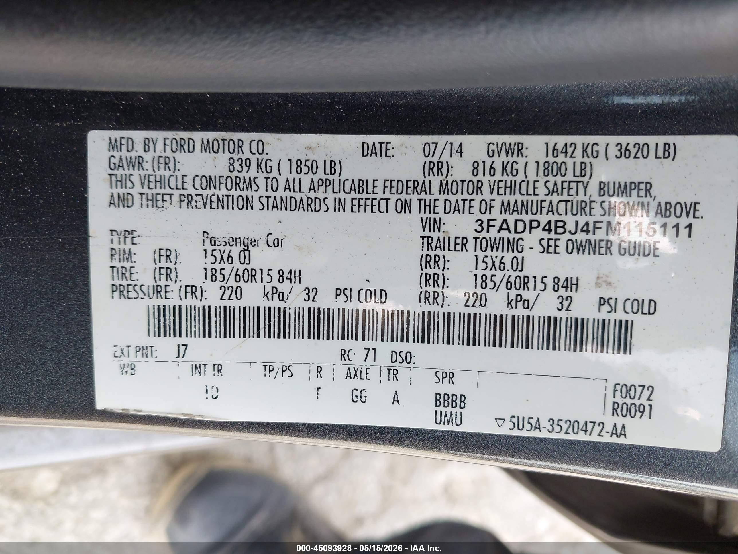2015 Ford Fiesta Se Gray vin: 3FADP4BJ4FM115111