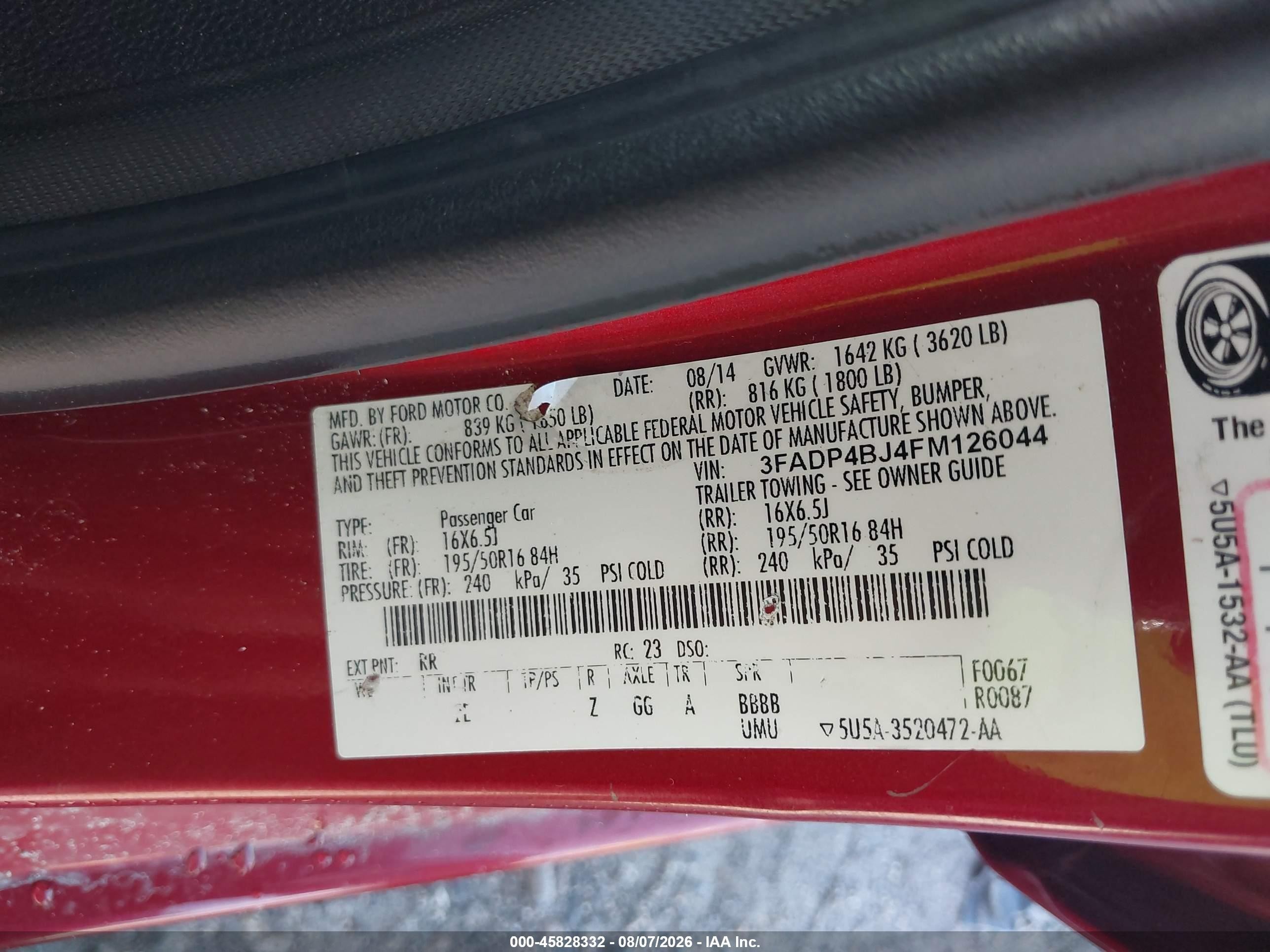 2015 Ford Fiesta Se Красный vin: 3FADP4BJ4FM126044