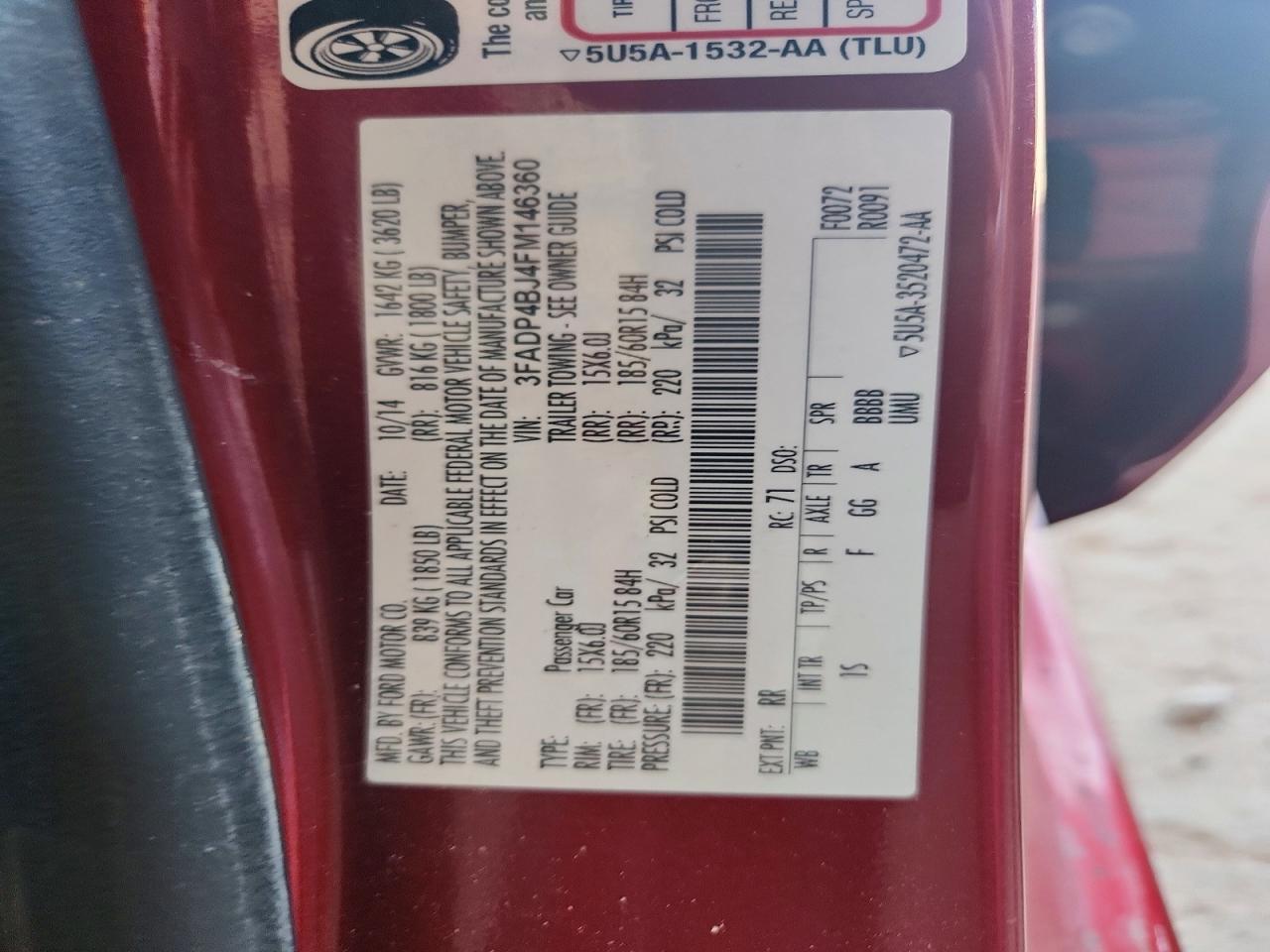 2015 Ford Fiesta Se Red vin: 3FADP4BJ4FM146360