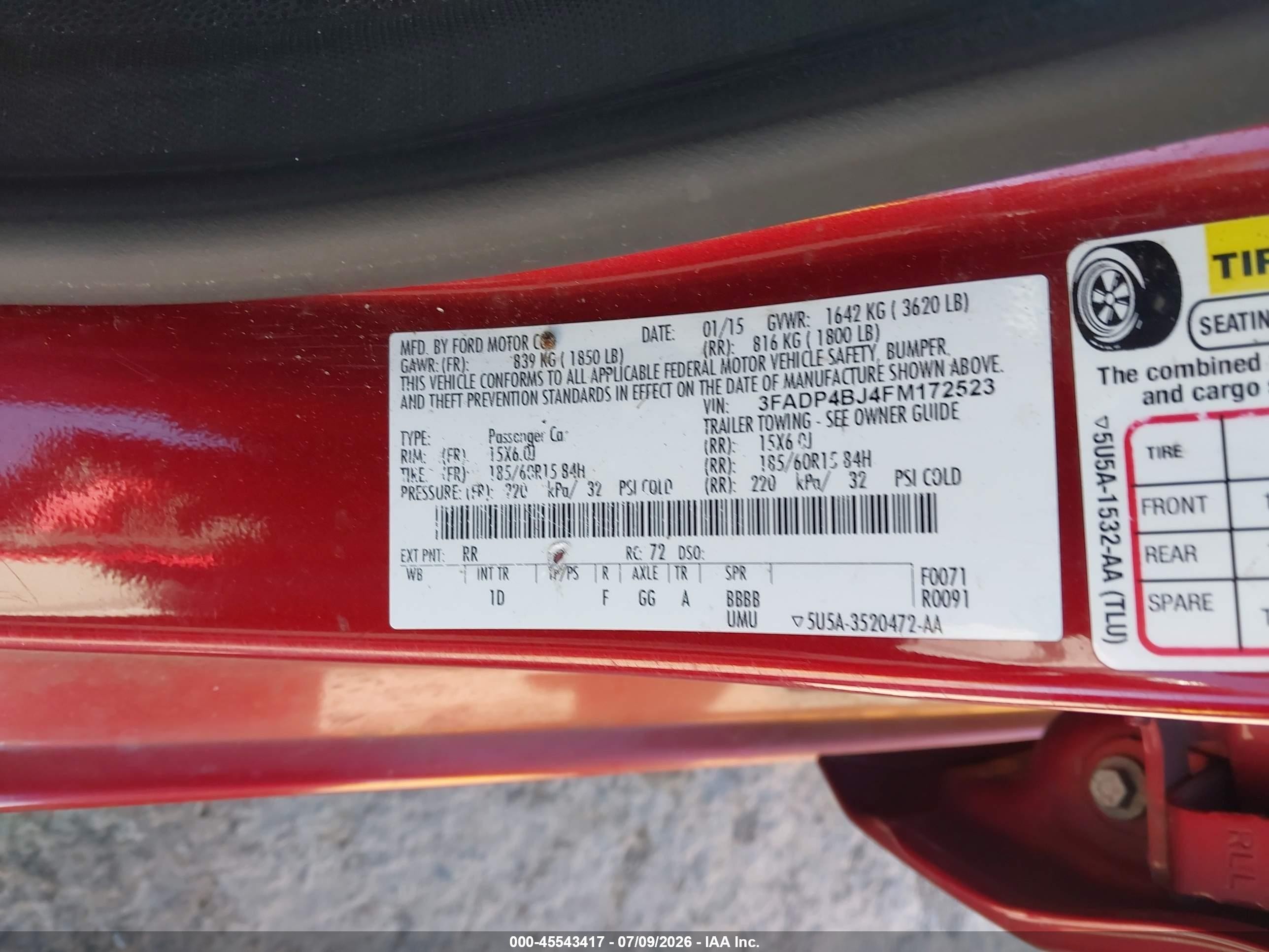 2015 Ford Fiesta Se Burgundy vin: 3FADP4BJ4FM172523