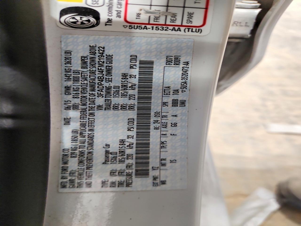 2015 Ford Fiesta Se White vin: 3FADP4BJ4FM219422