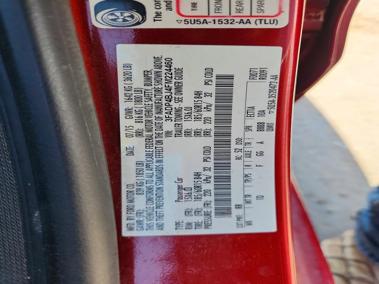 2015 Ford Fiesta Se Red vin: 3FADP4BJ4FM224460