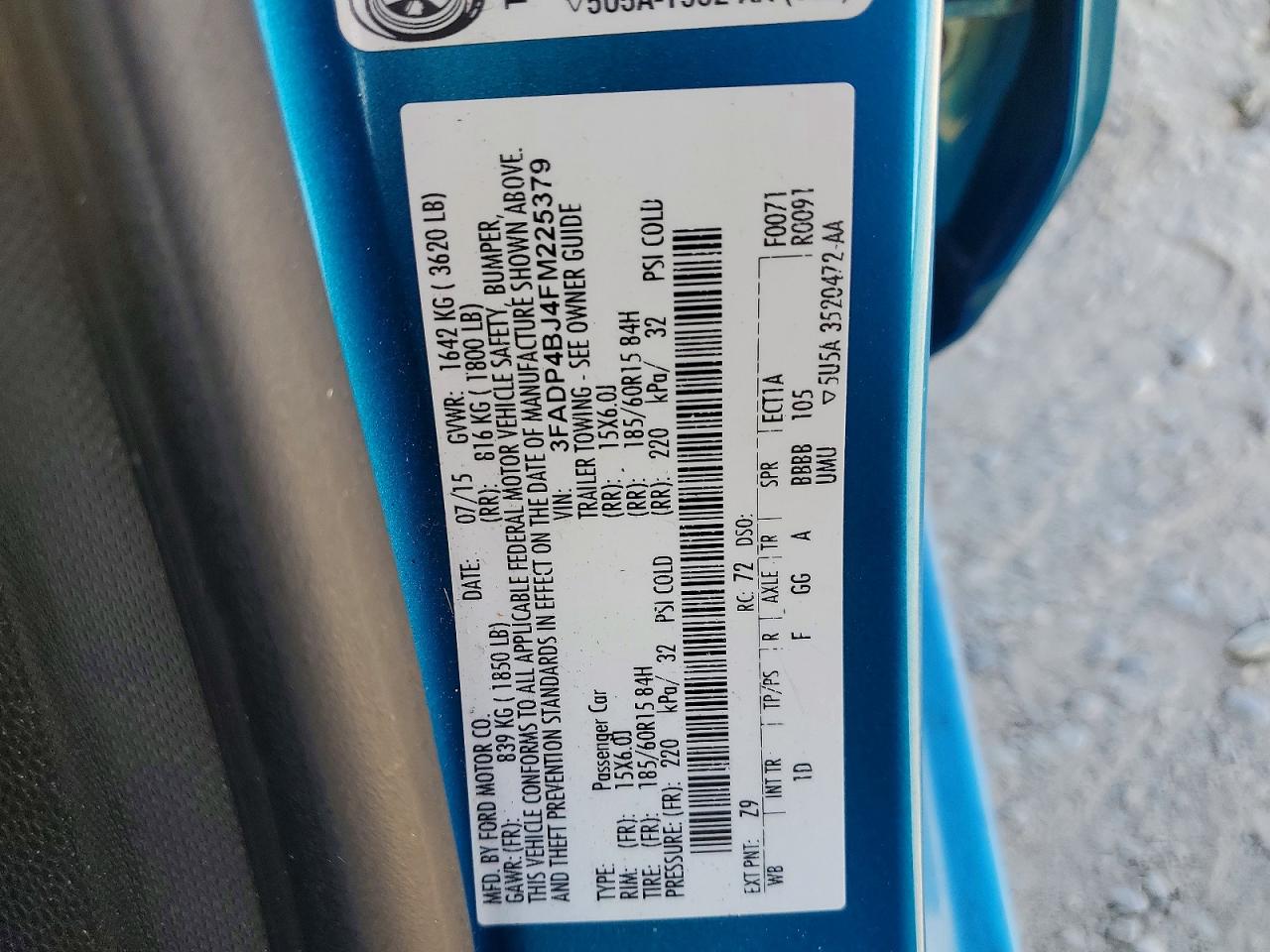 2015 Ford Fiesta Se Blue vin: 3FADP4BJ4FM225379