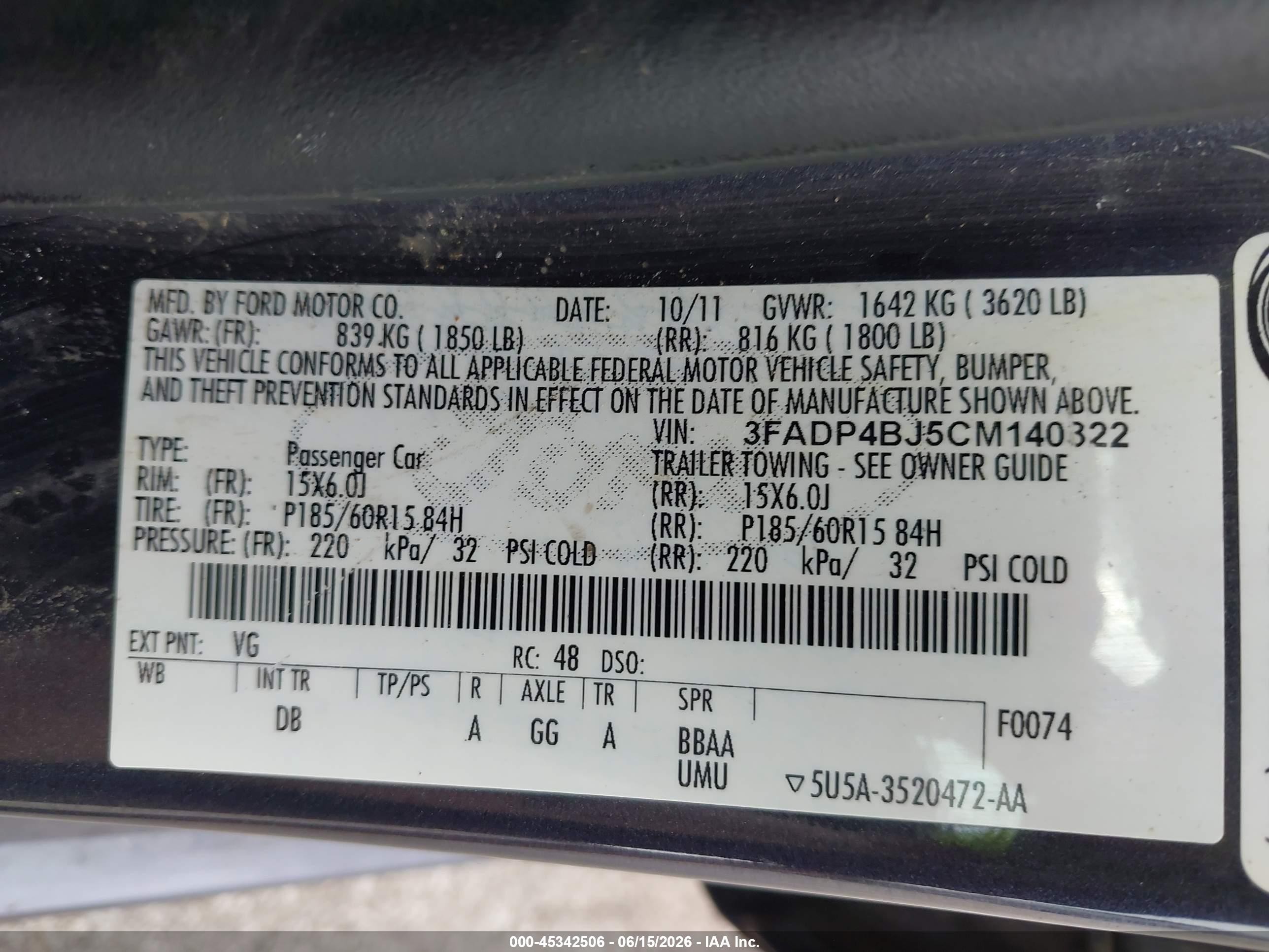 2012 Ford Fiesta Se Gray vin: 3FADP4BJ5CM140322