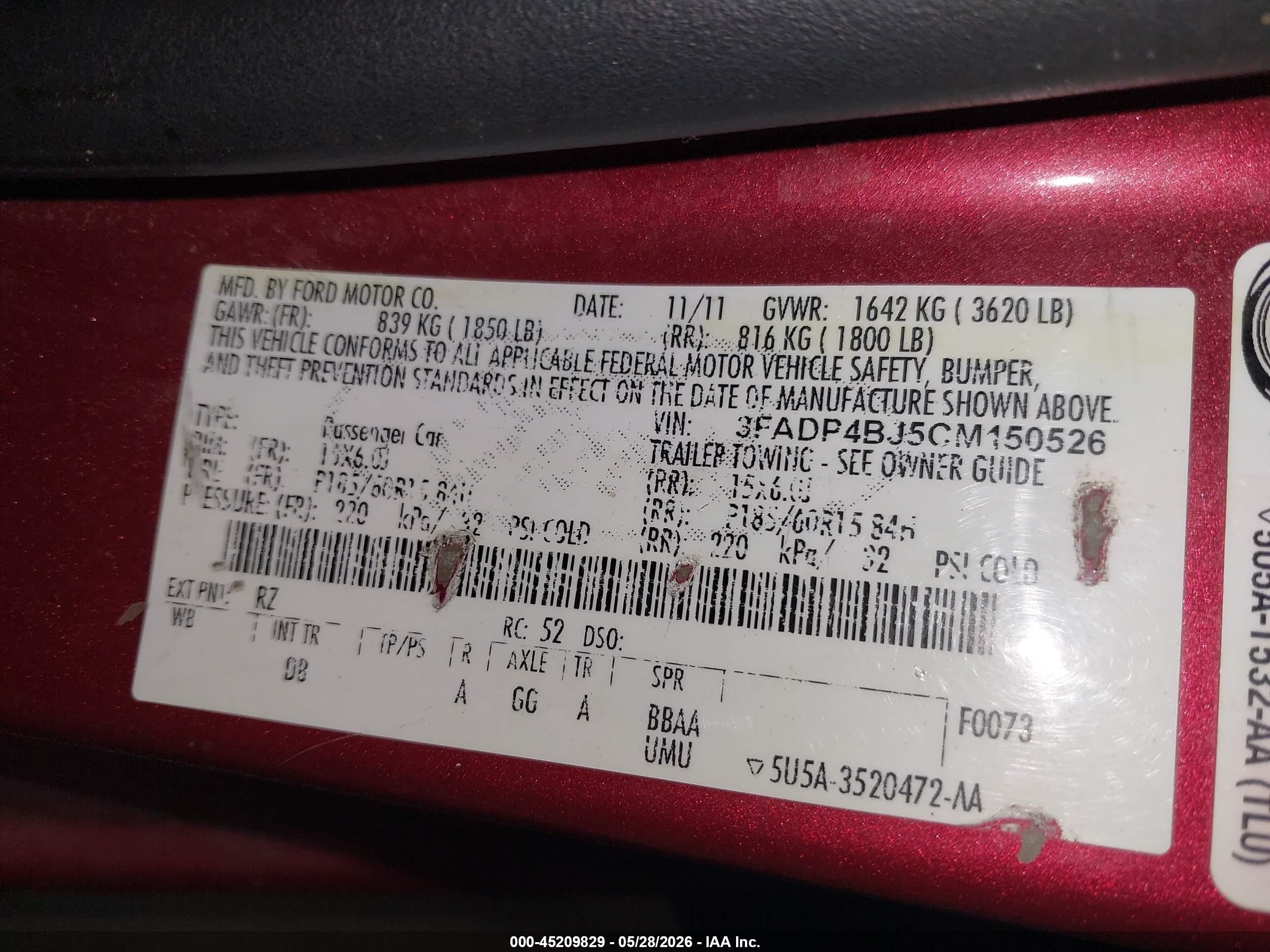 2012 Ford Fiesta Se Red vin: 3FADP4BJ5CM150526
