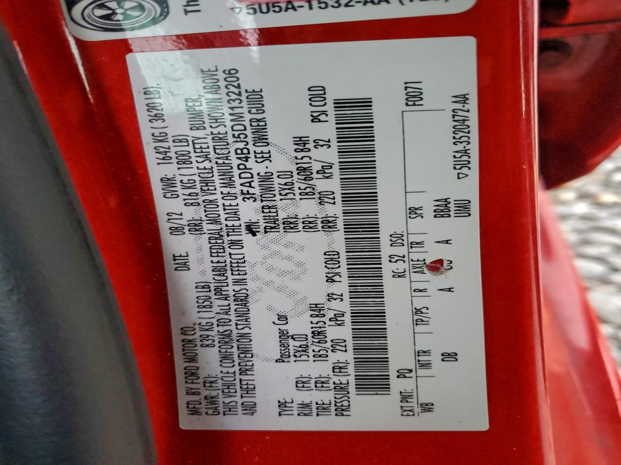 2013 Ford Fiesta Se Red vin: 3FADP4BJ5DM132206