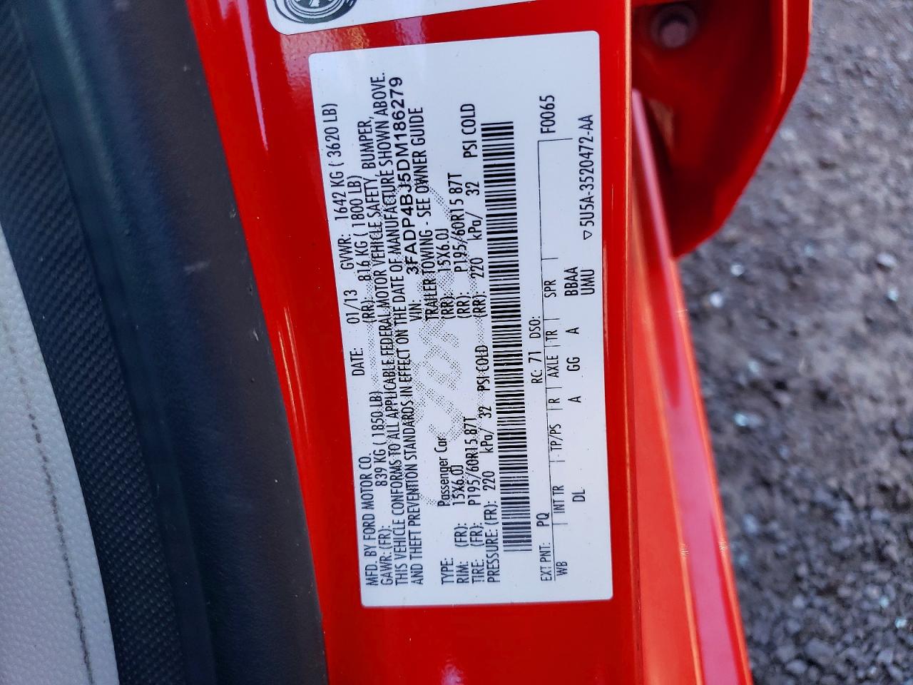 2013 Ford Fiesta Se Red vin: 3FADP4BJ5DM186279