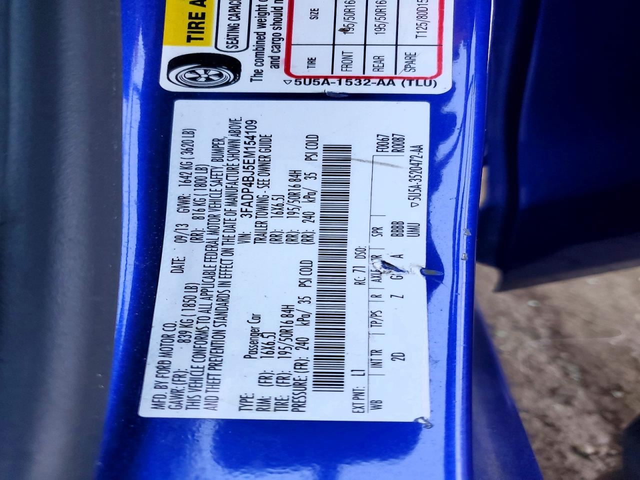 2014 Ford Fiesta Se Blue vin: 3FADP4BJ5EM154109