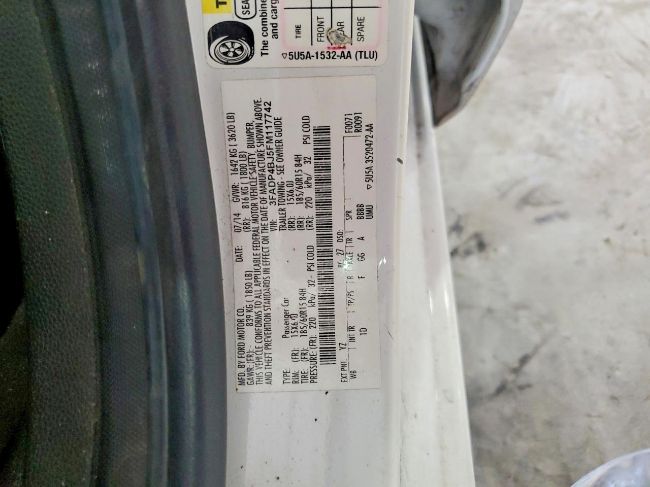 2015 Ford Fiesta Se White vin: 3FADP4BJ5FM117742