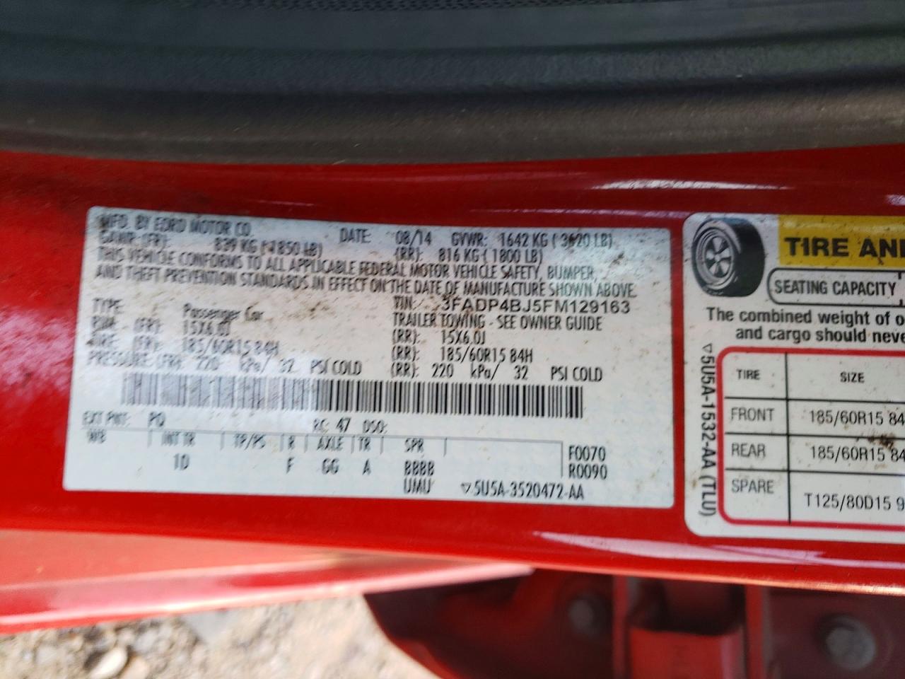 2015 Ford Fiesta Se Red vin: 3FADP4BJ5FM129163