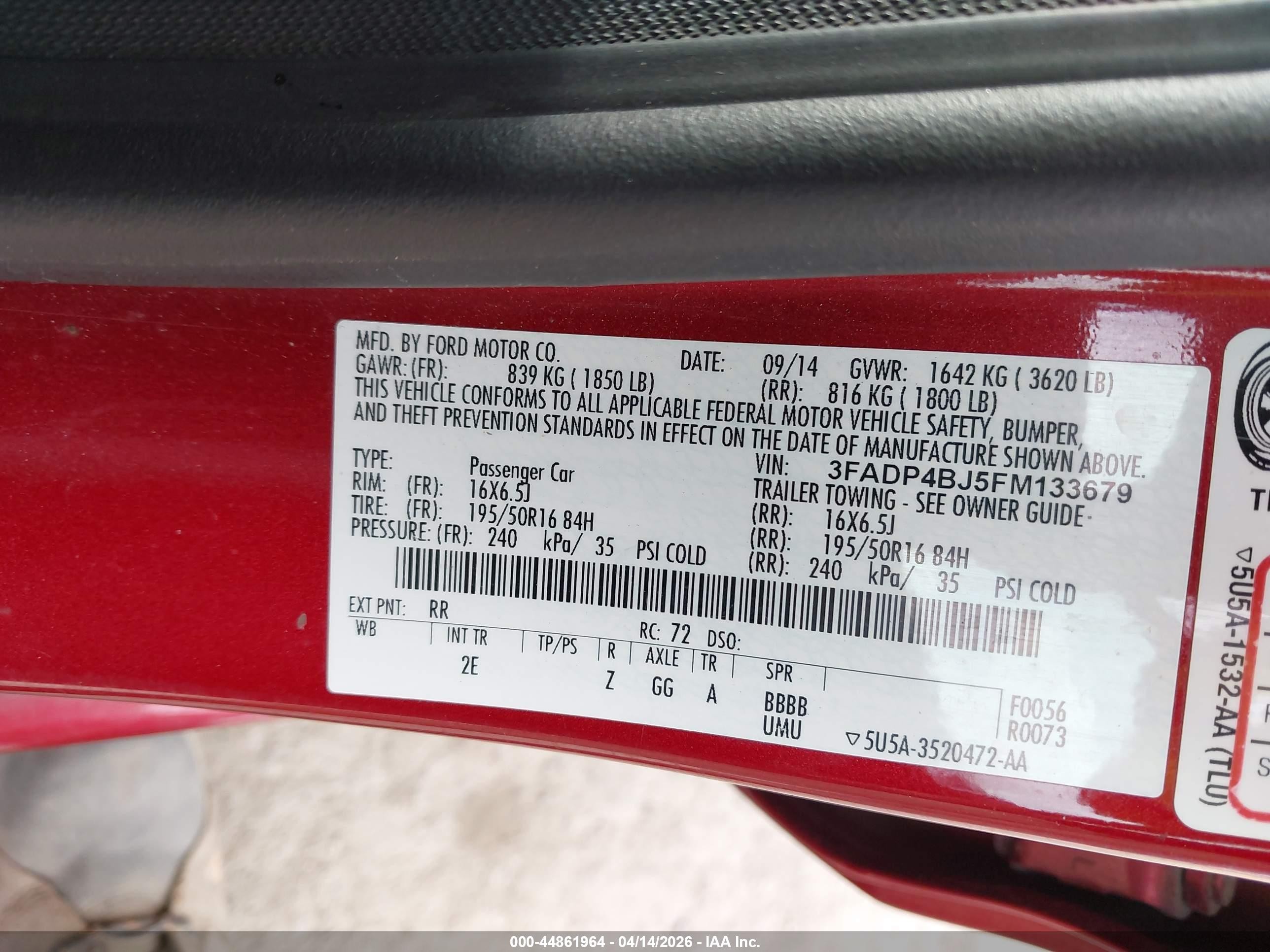 2015 Ford Fiesta Se Red vin: 3FADP4BJ5FM133679