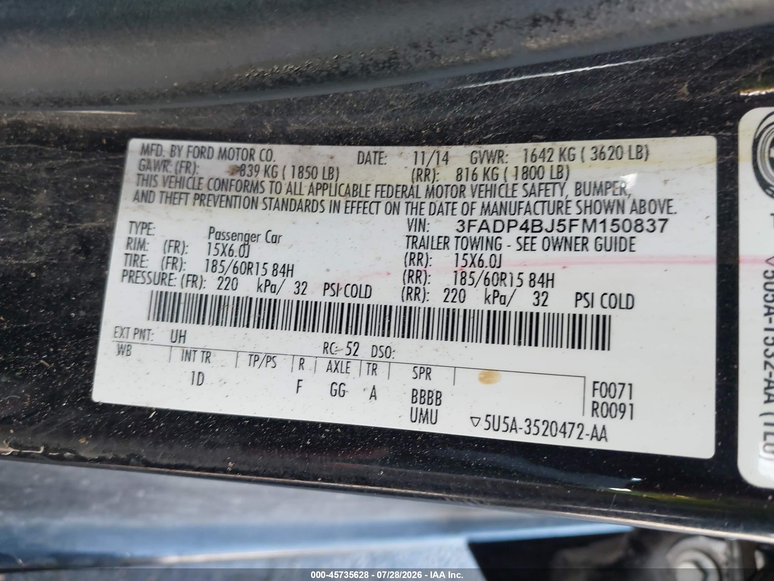 2015 Ford Fiesta Se Черный vin: 3FADP4BJ5FM150837