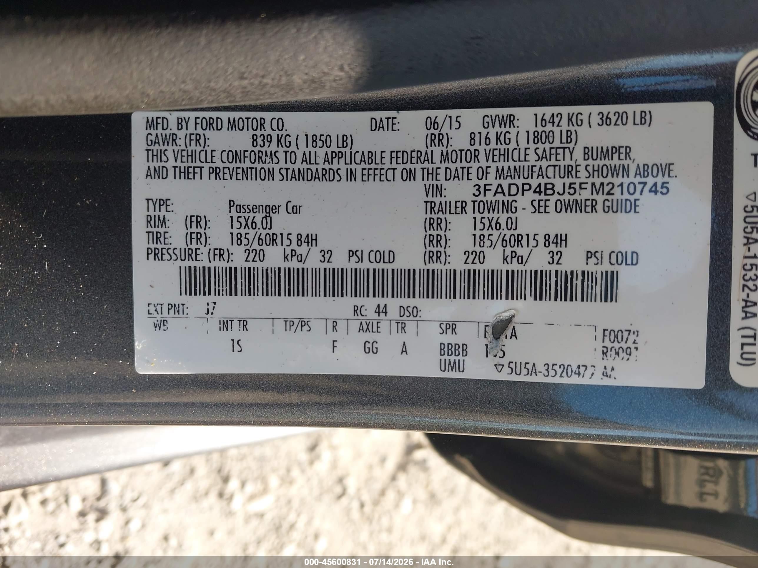 2015 Ford Fiesta Se Серый vin: 3FADP4BJ5FM210745