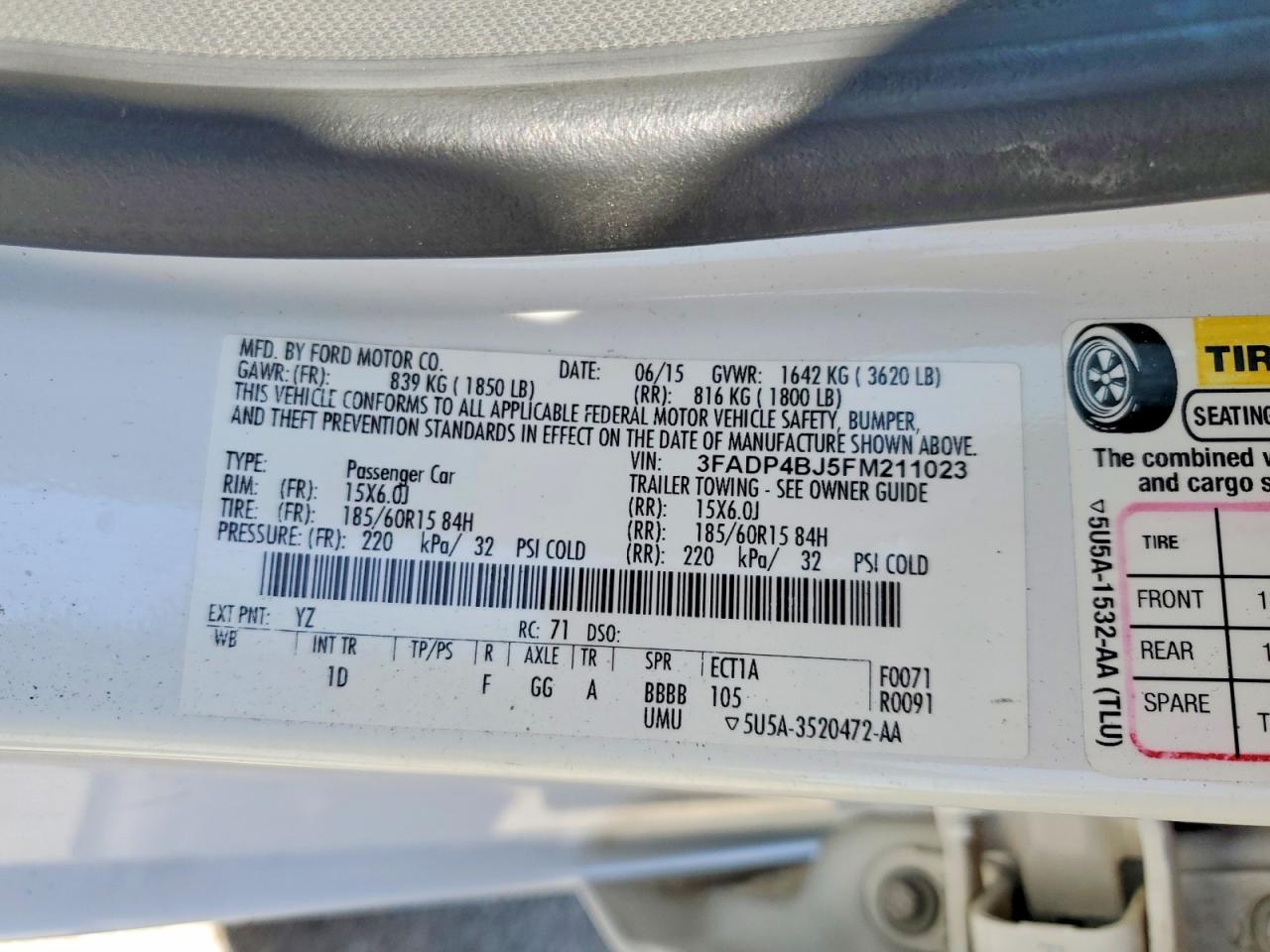 2015 Ford Fiesta Se White vin: 3FADP4BJ5FM211023