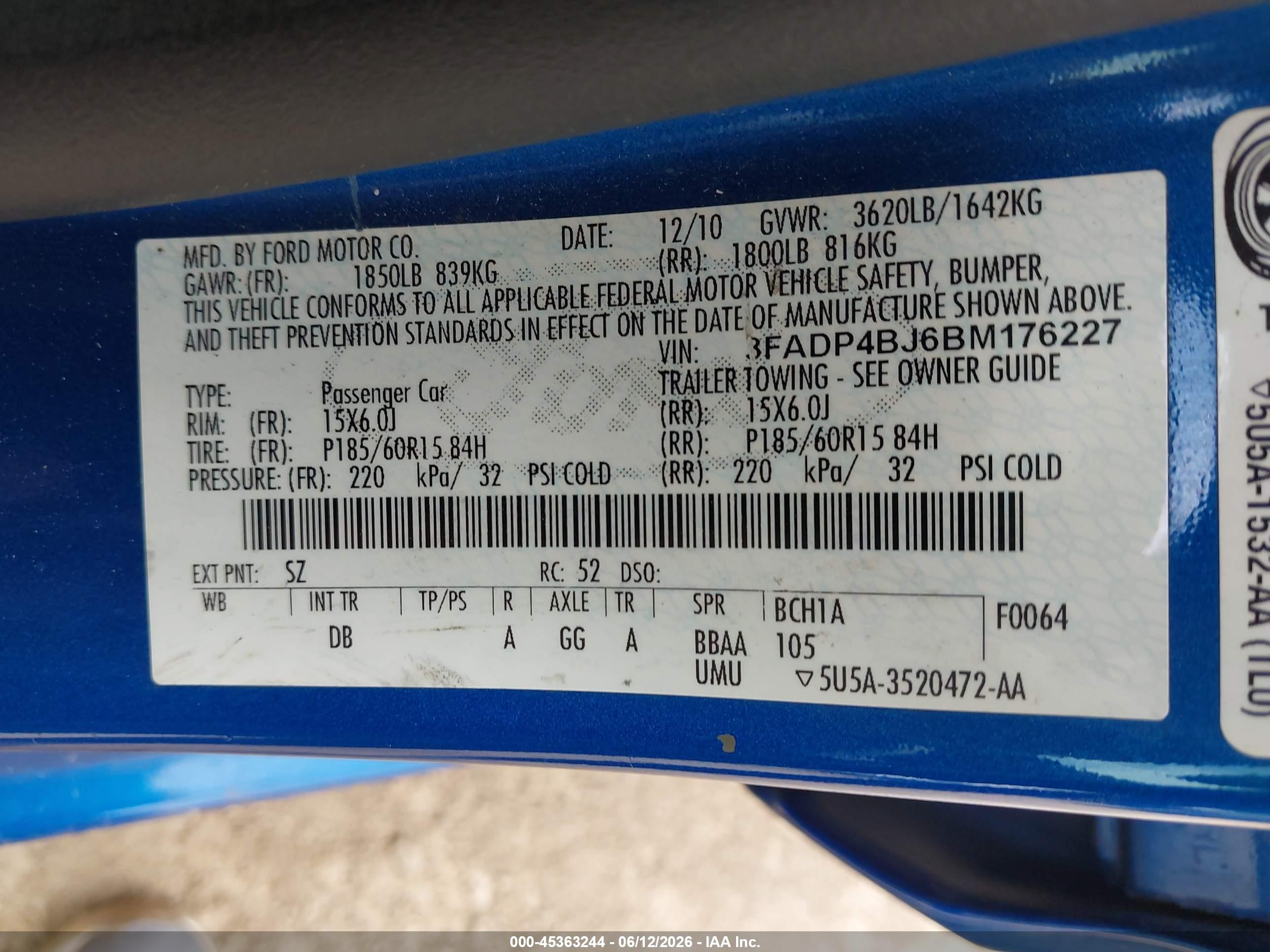 2011 Ford Fiesta Se Синий vin: 3FADP4BJ6BM176227