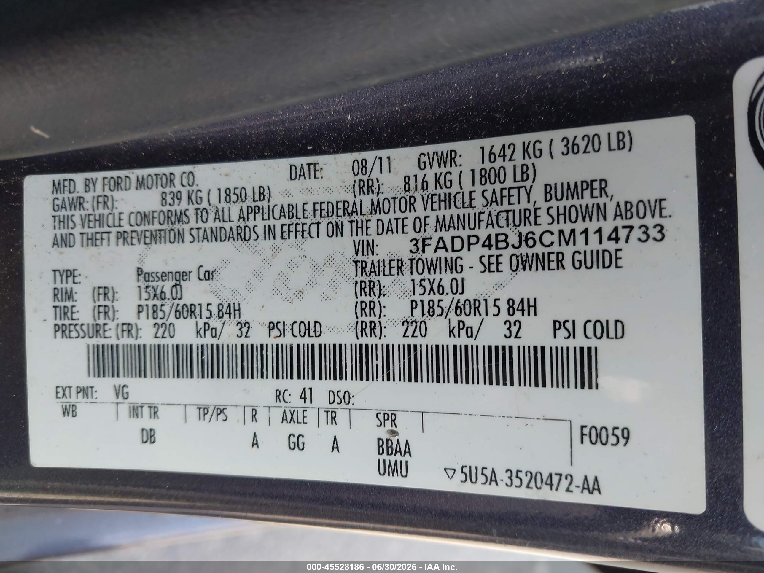 2012 Ford Fiesta Se Dark Blue vin: 3FADP4BJ6CM114733