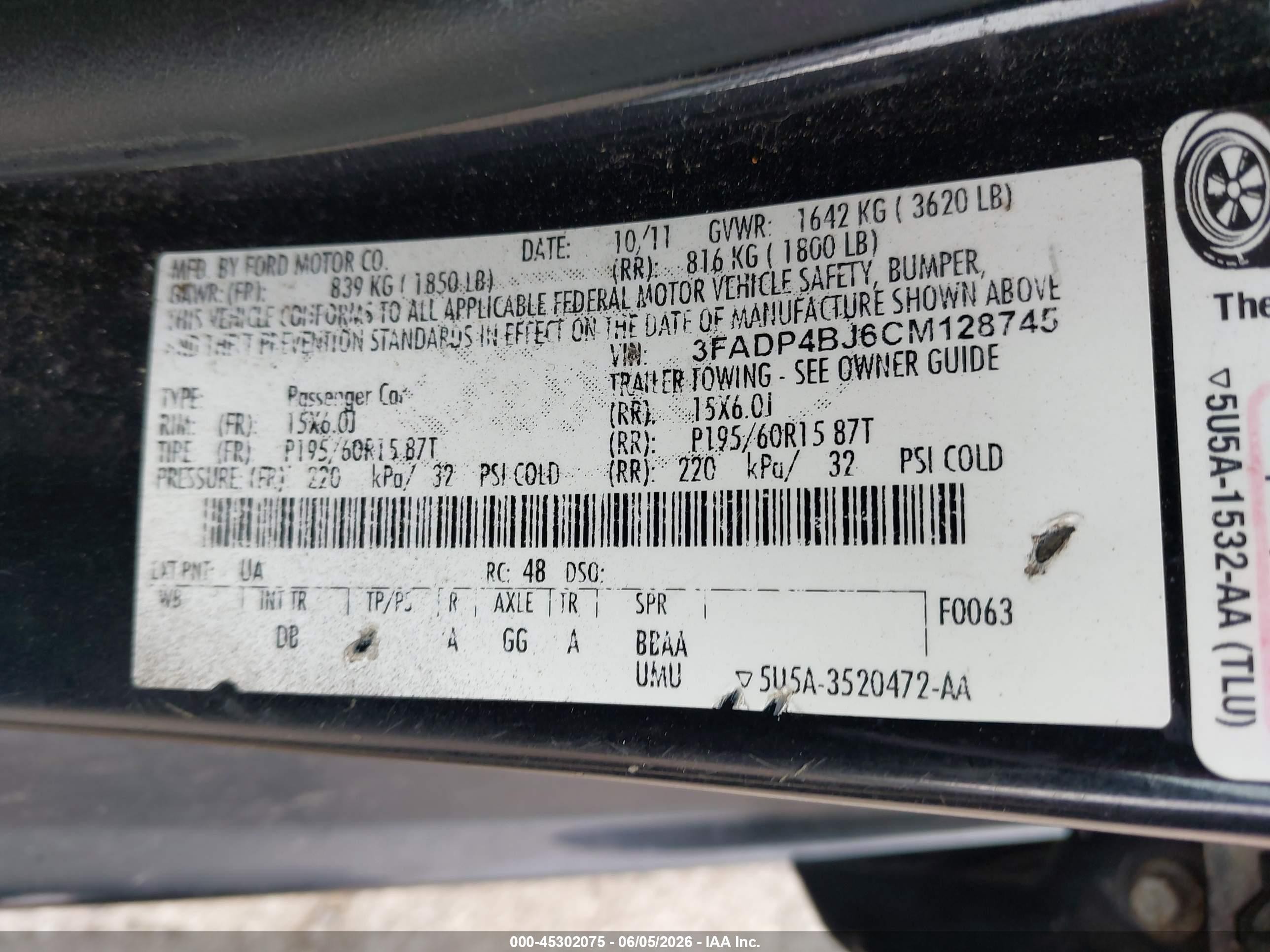 2012 Ford Fiesta Se Black vin: 3FADP4BJ6CM128745
