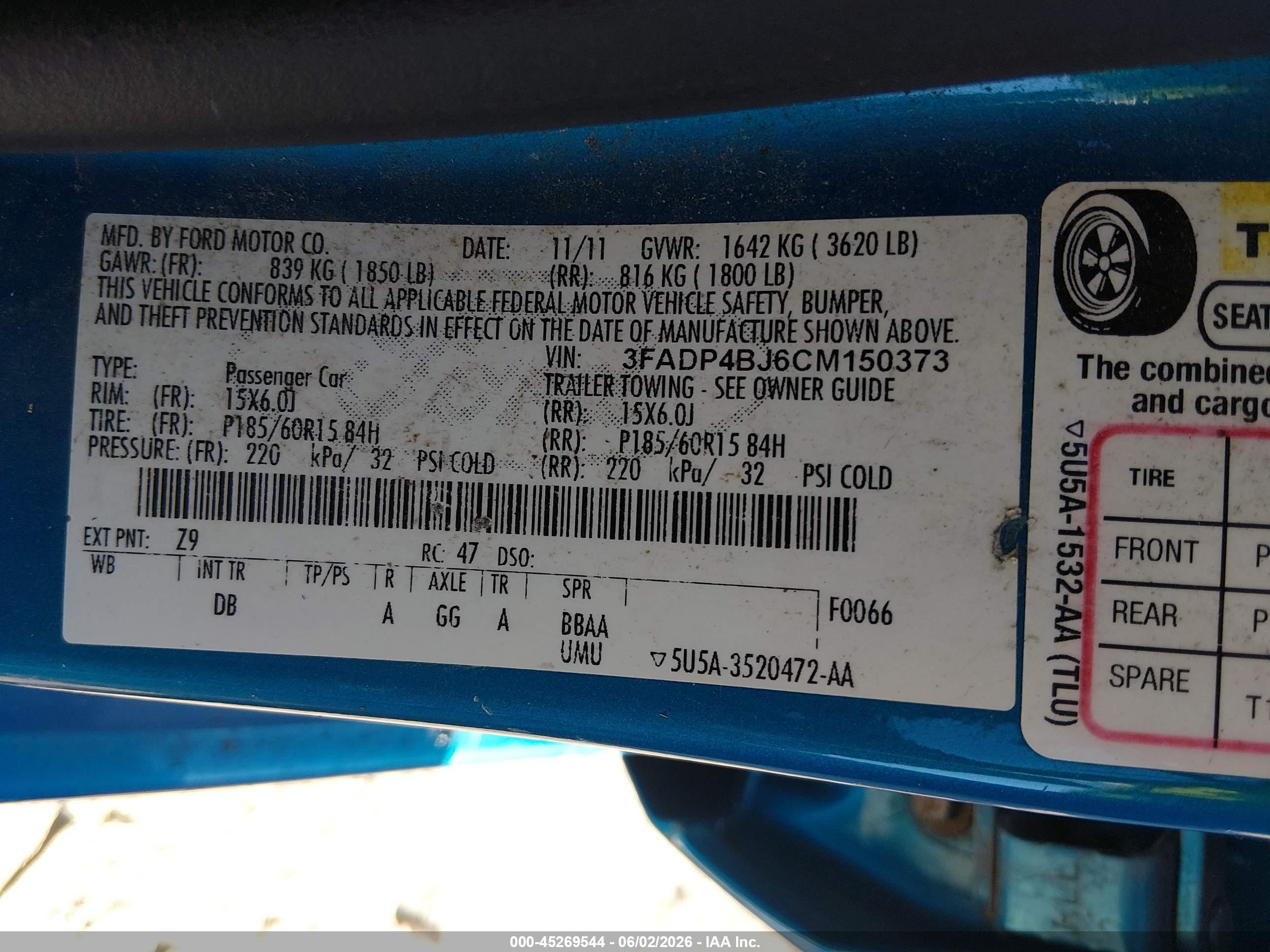 2012 Ford Fiesta Se Blue vin: 3FADP4BJ6CM150373