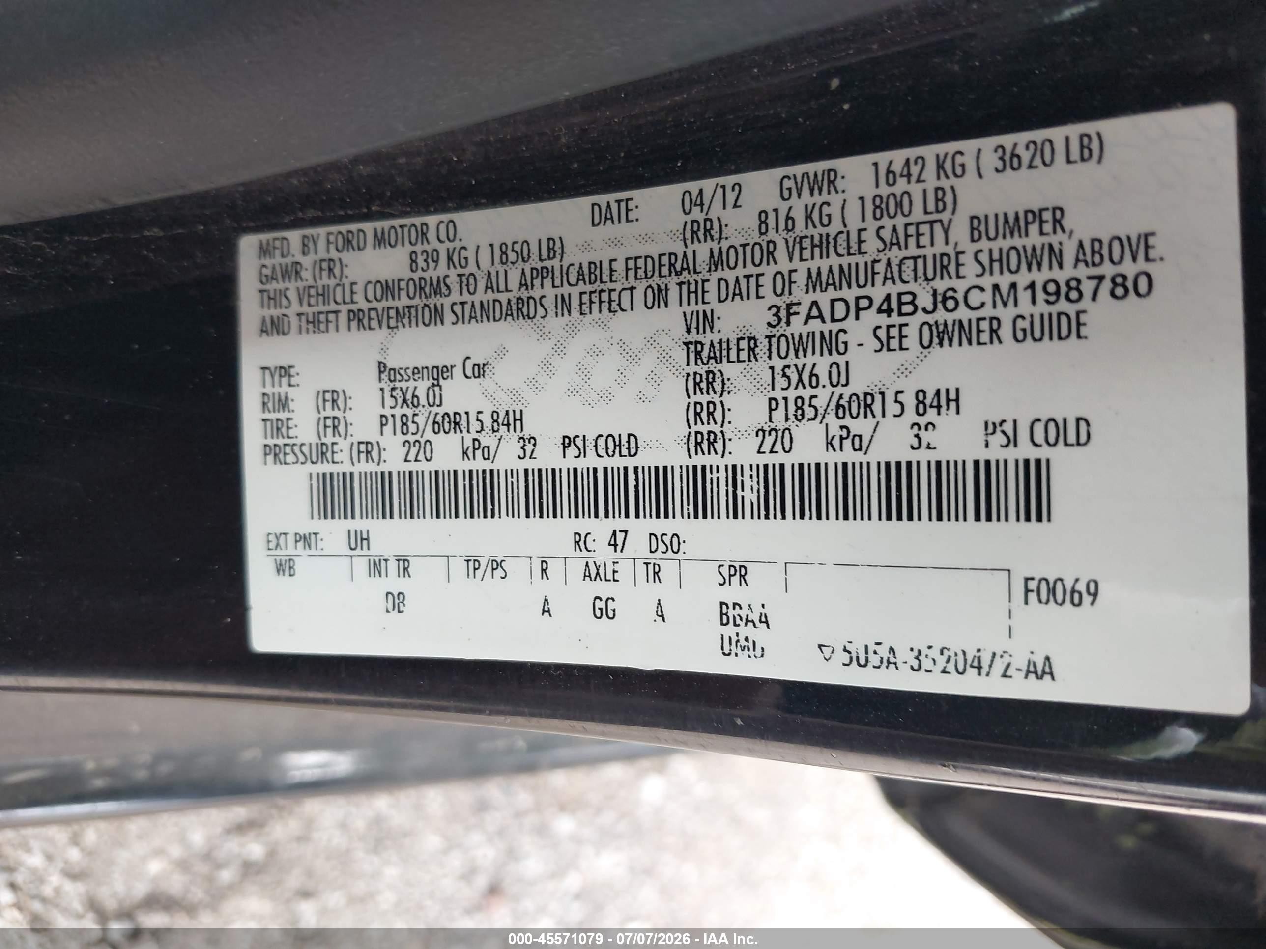 2012 Ford Fiesta Se Black vin: 3FADP4BJ6CM198780