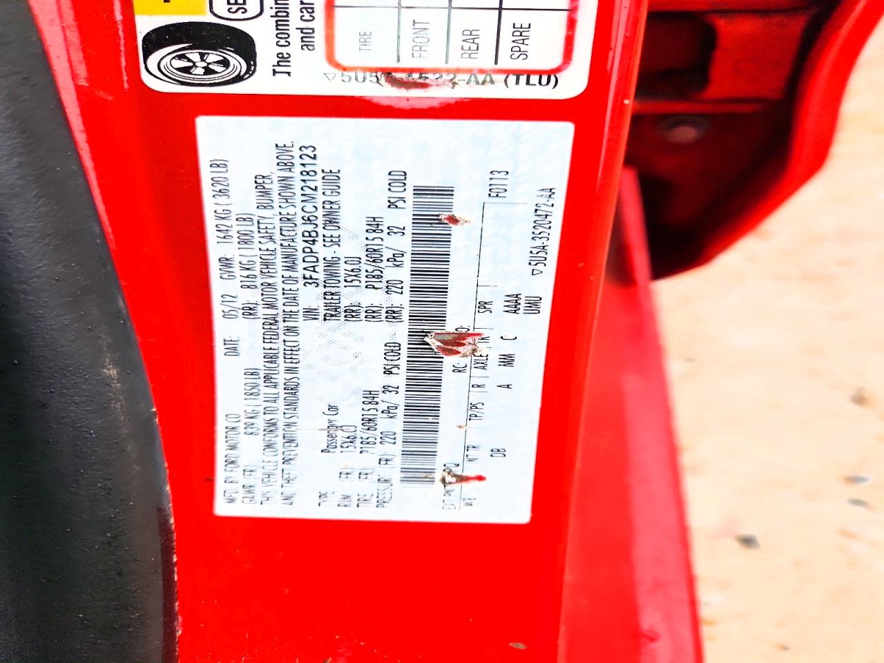 2012 Ford Fiesta Se Red vin: 3FADP4BJ6CM218123