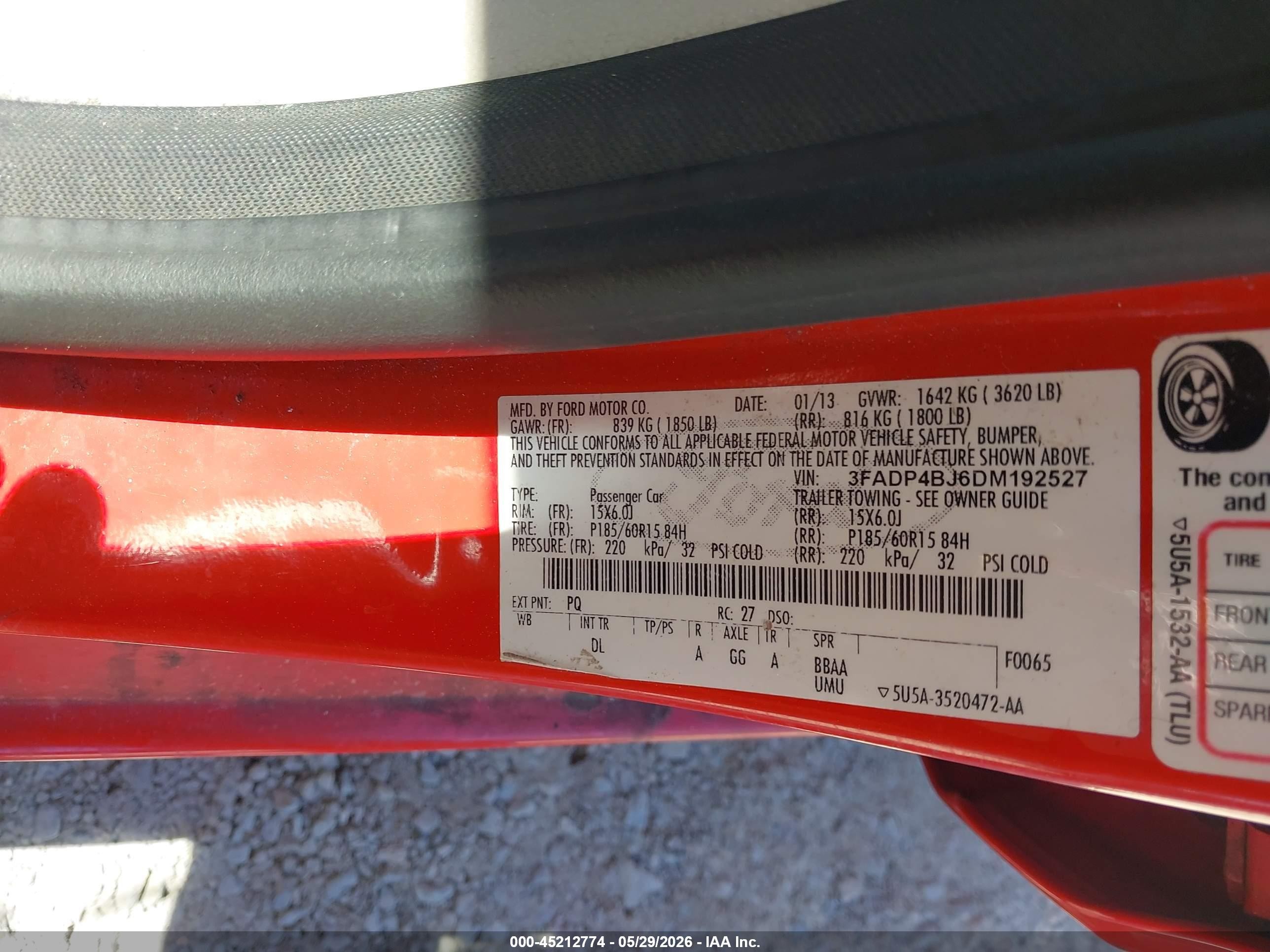 2013 Ford Fiesta Se Red vin: 3FADP4BJ6DM192527