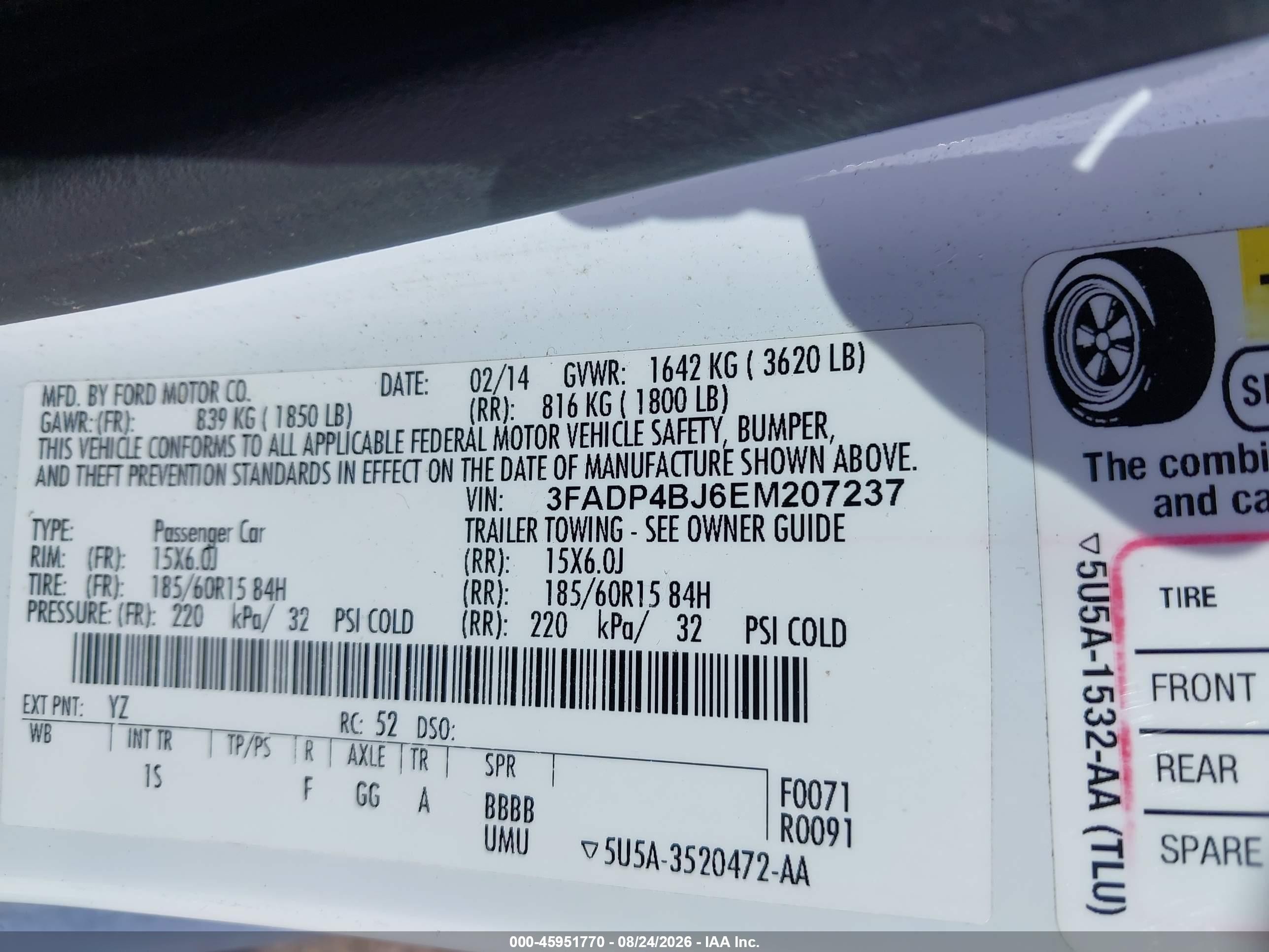 2014 Ford Fiesta Se White vin: 3FADP4BJ6EM207237