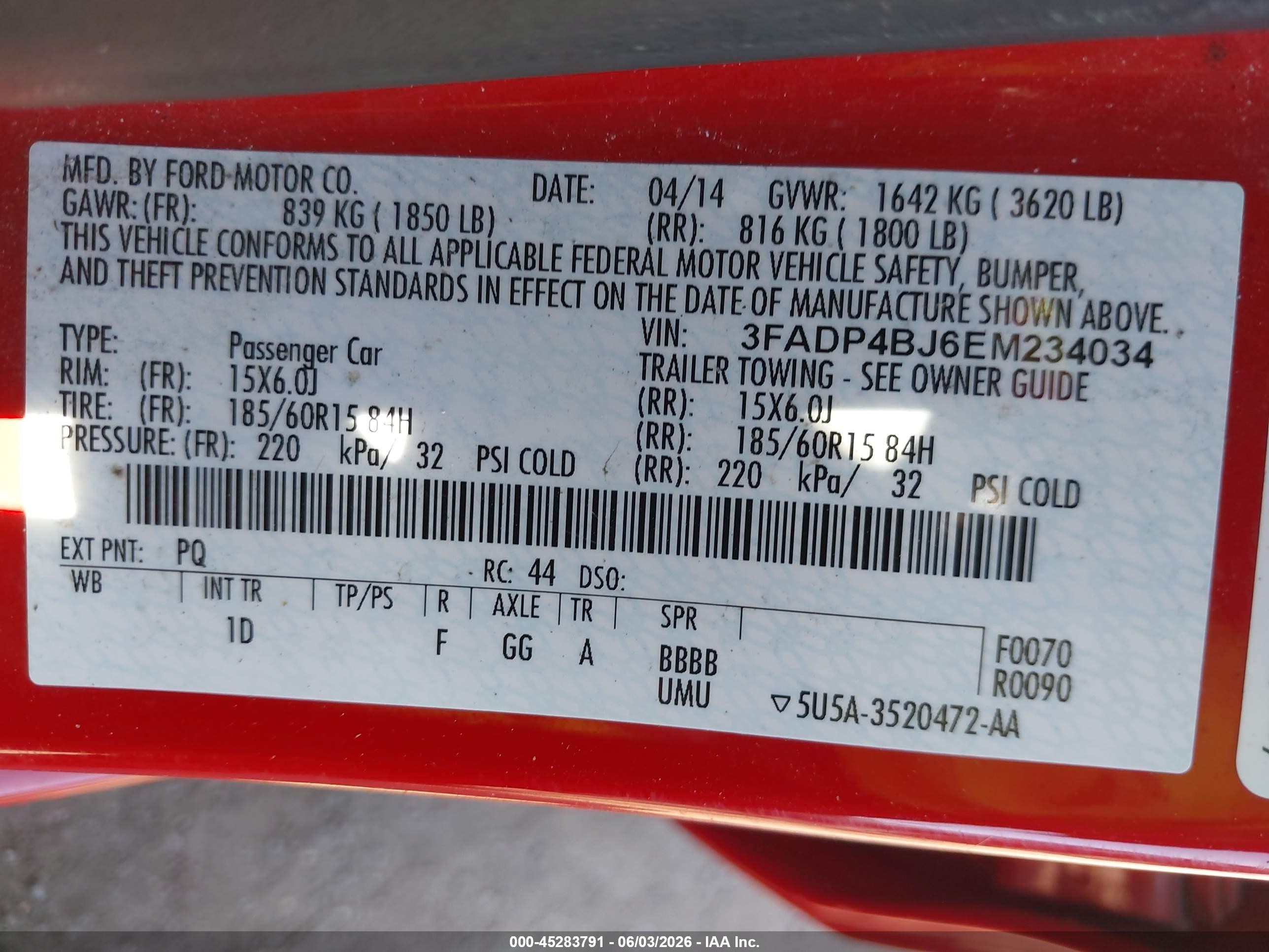 2014 Ford Fiesta Se Red vin: 3FADP4BJ6EM234034