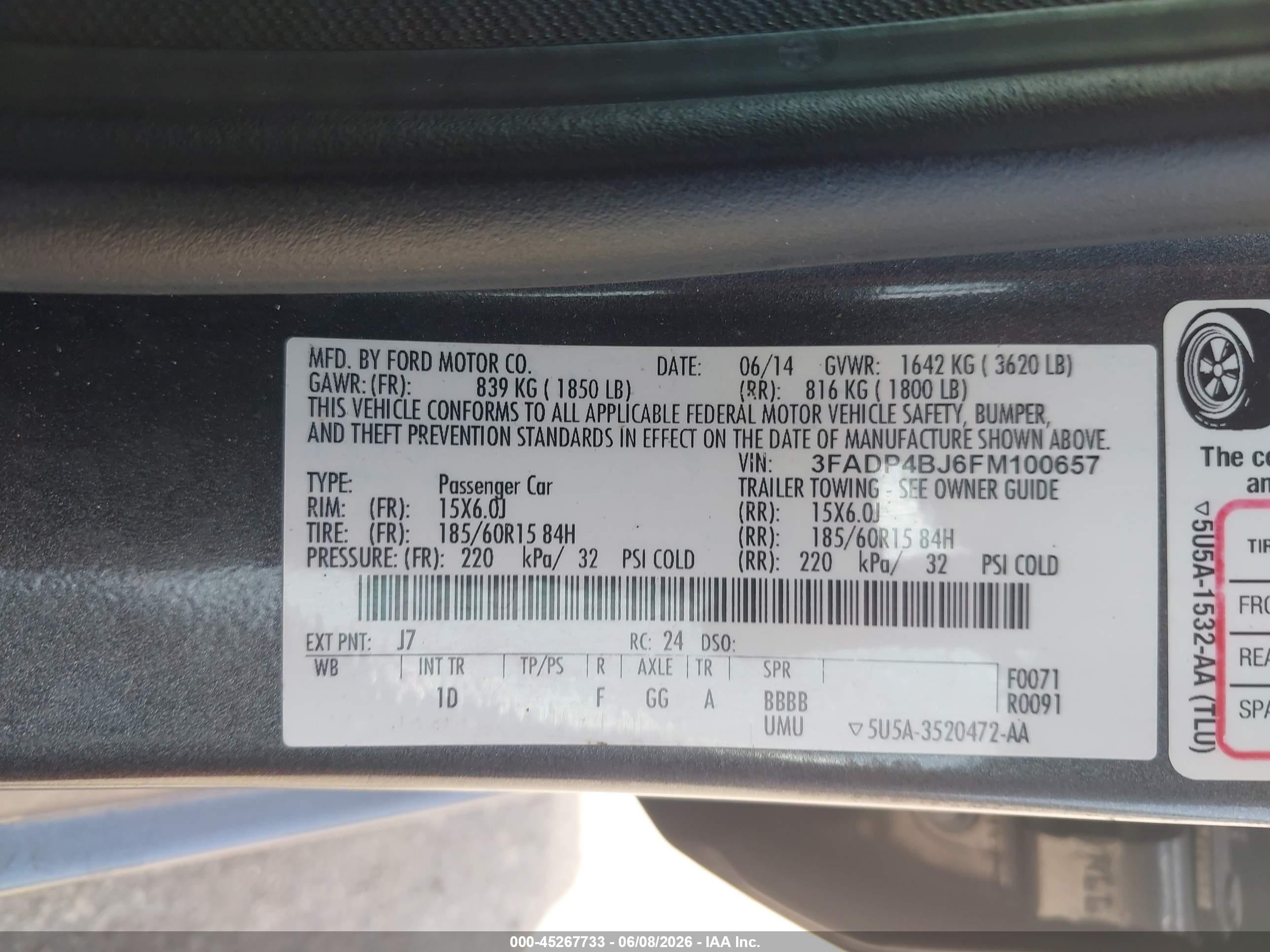2015 Ford Fiesta Se Gray vin: 3FADP4BJ6FM100657