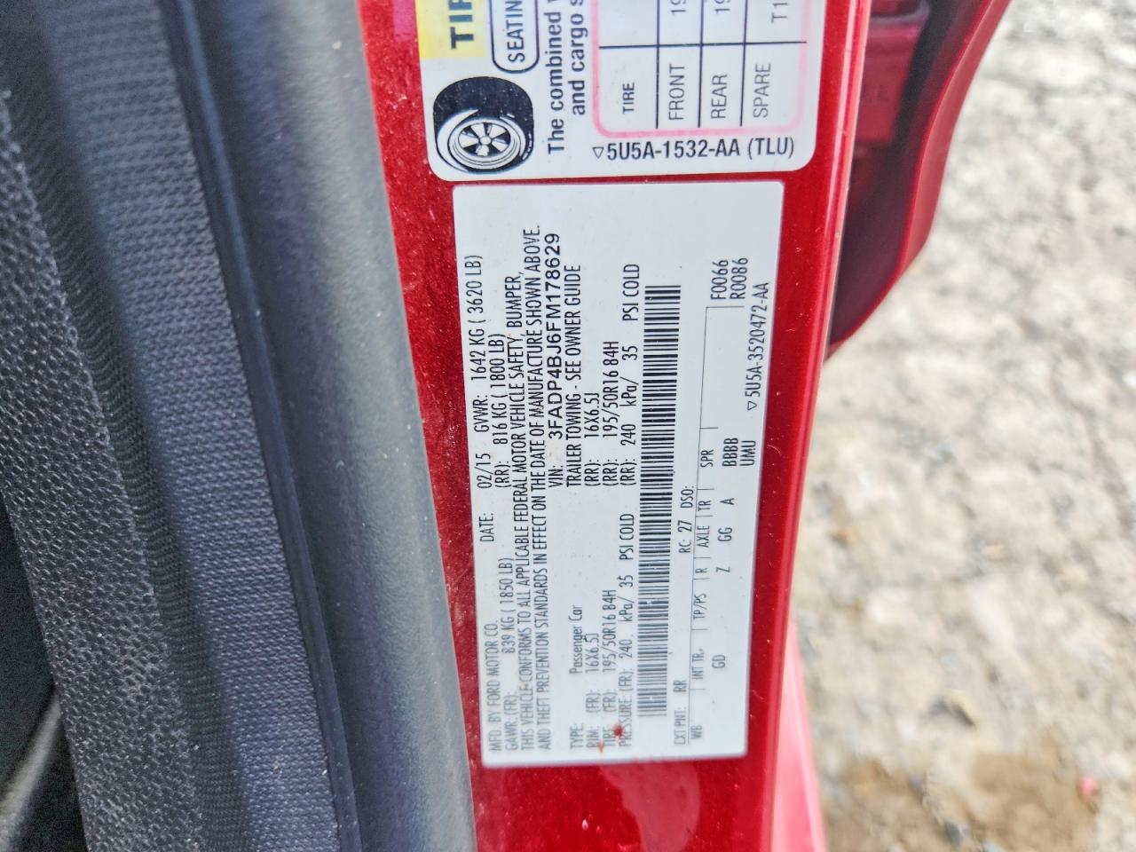 2015 Ford Fiesta Se Red vin: 3FADP4BJ6FM178629